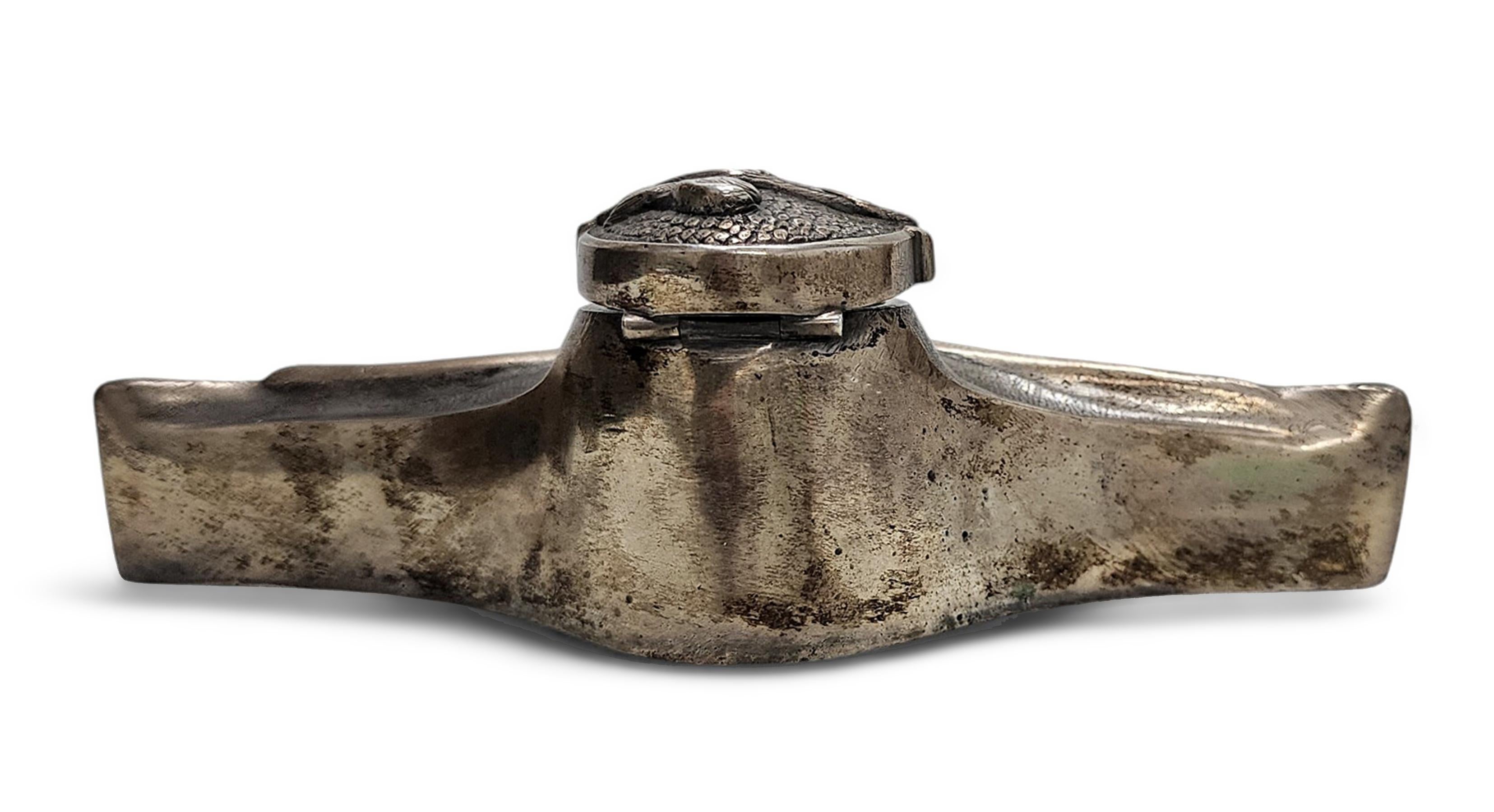 20th Century Art Nouveau Silvered Bronze Stork Inkwell by Albert Cheuret, France 1