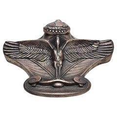 Calamaio Art Nouveau del XX secolo con cicogna in bronzo argentato di Albert Cheuret, Francia