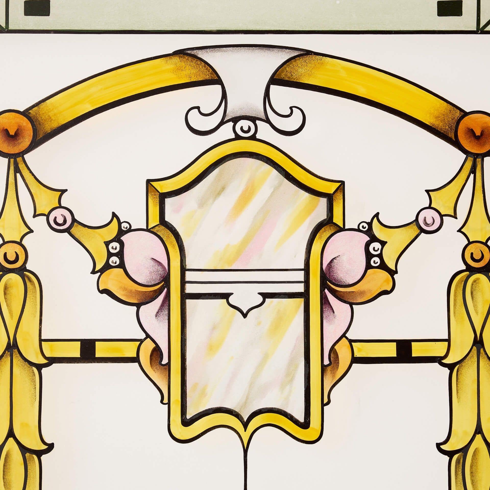 English 20th Century Art Nouveau Stained & Etched Glass Window For Sale
