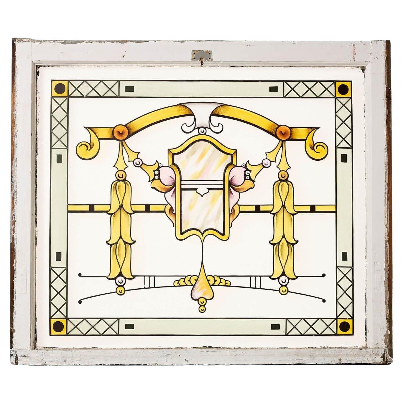 20th Century Art Nouveau Stained & Etched Glass Window For Sale