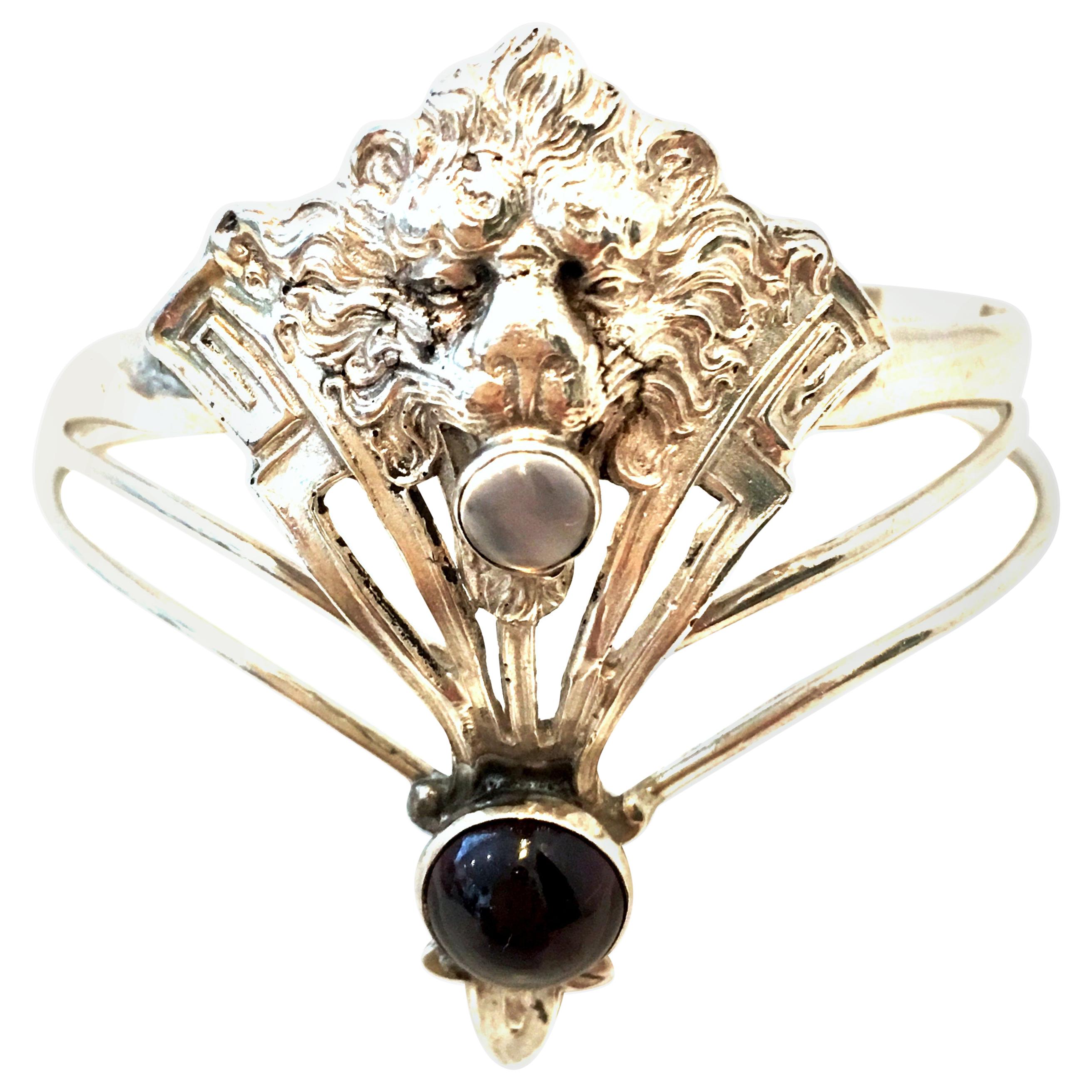 20th Century Art Nouveau Sterling Garnet & Moonstone Cuff Bracelet By, Giampaoli For Sale