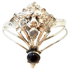 20th Century Art Nouveau Sterling Garnet & Moonstone Cuff Bracelet By, Giampaoli
