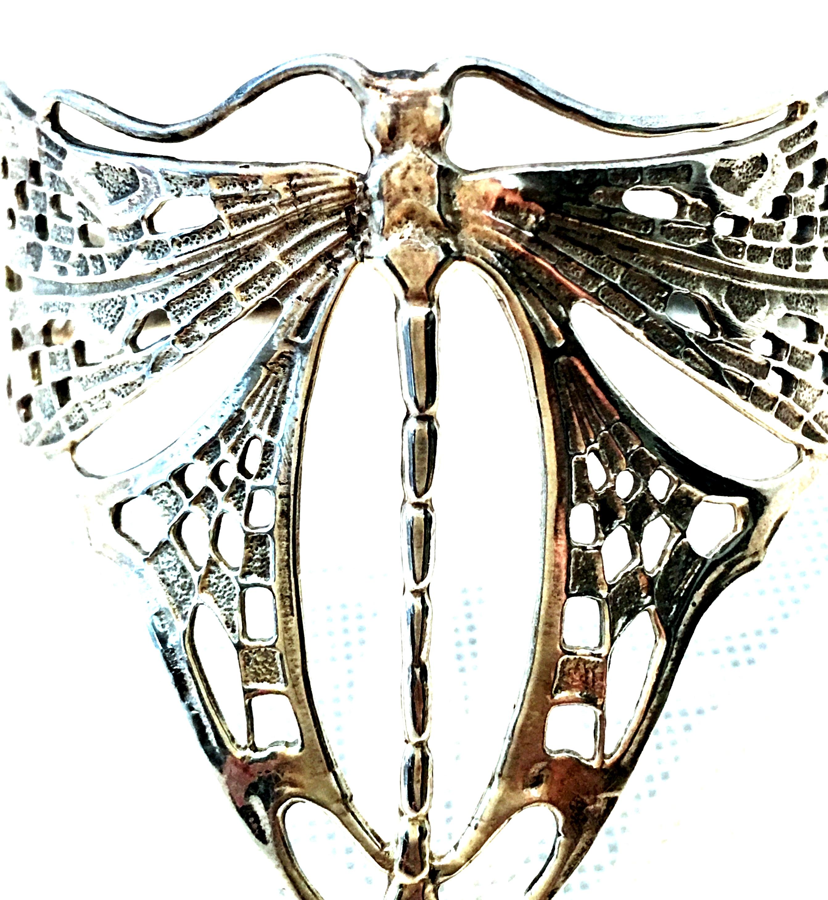 Women's or Men's 20th Century Art Nouveau Style 925 Sterling Silver Dragonfly Cuff Bracelet