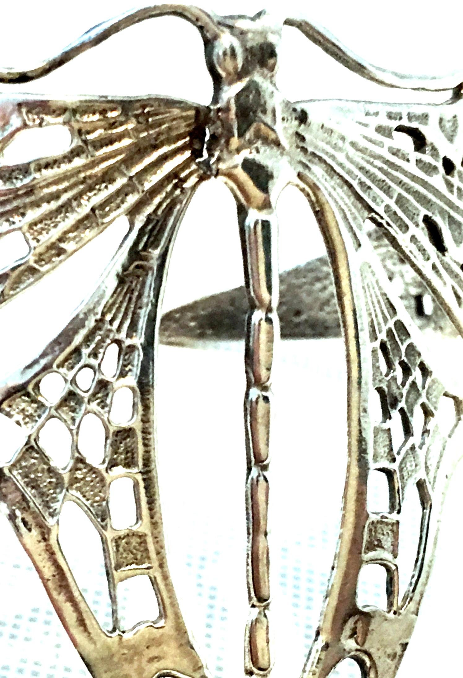 20th Century Art Nouveau Style 925 Sterling Silver Dragonfly Cuff Bracelet 1