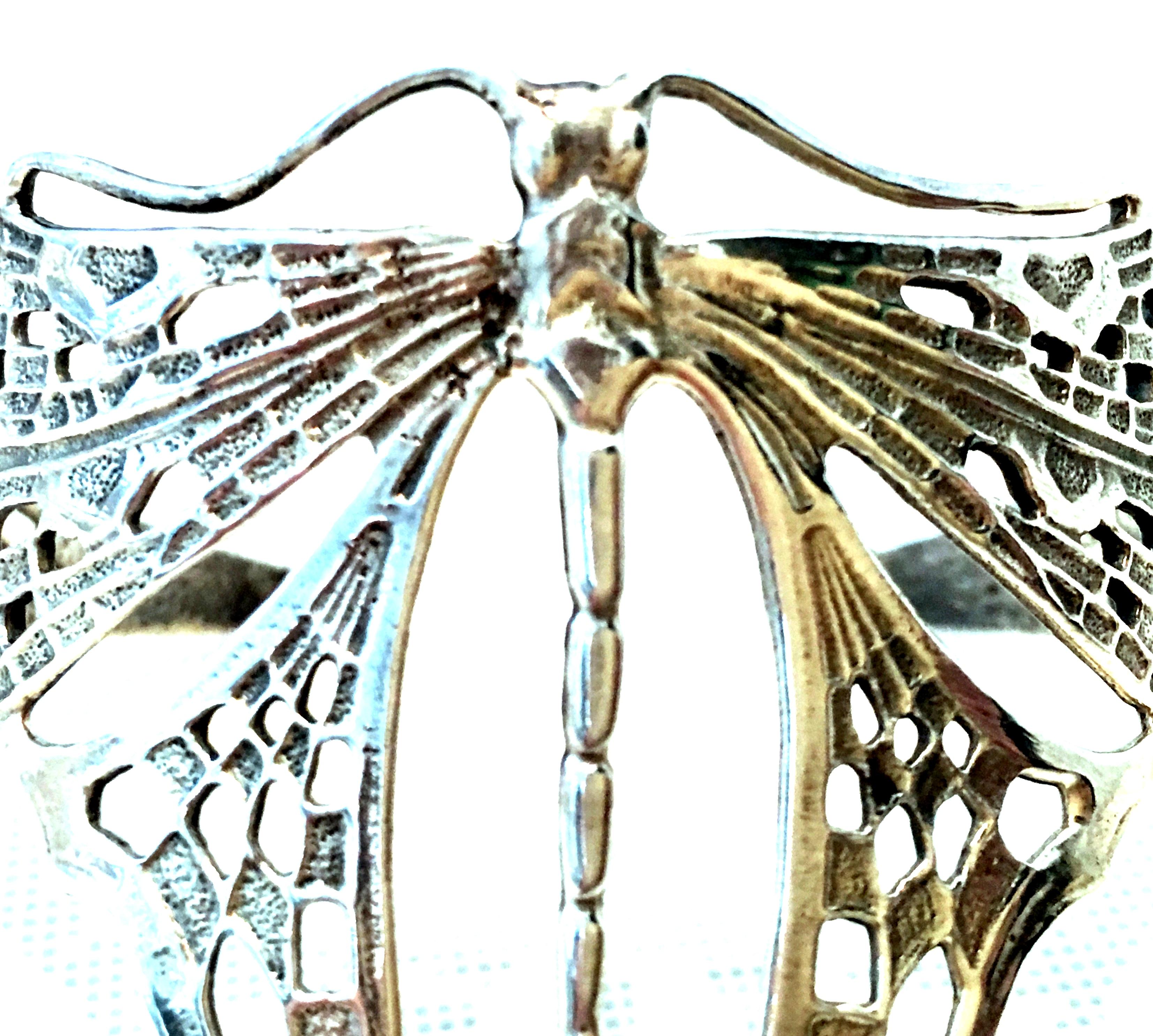 20th Century Art Nouveau Style 925 Sterling Silver Dragonfly Cuff Bracelet 2