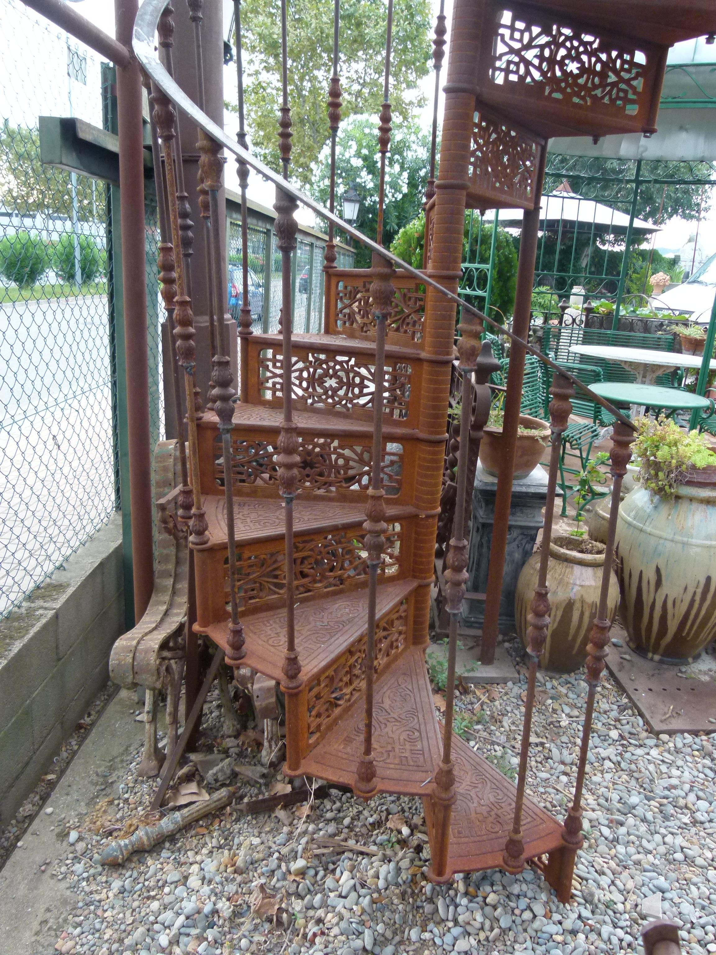 20th Century Art Nouveau Style Iron Spiral Staircase For Sale 9