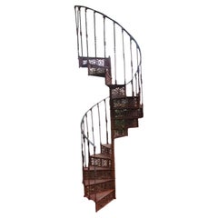 Antique 20th Century Art Nouveau Style Iron Spiral Staircase