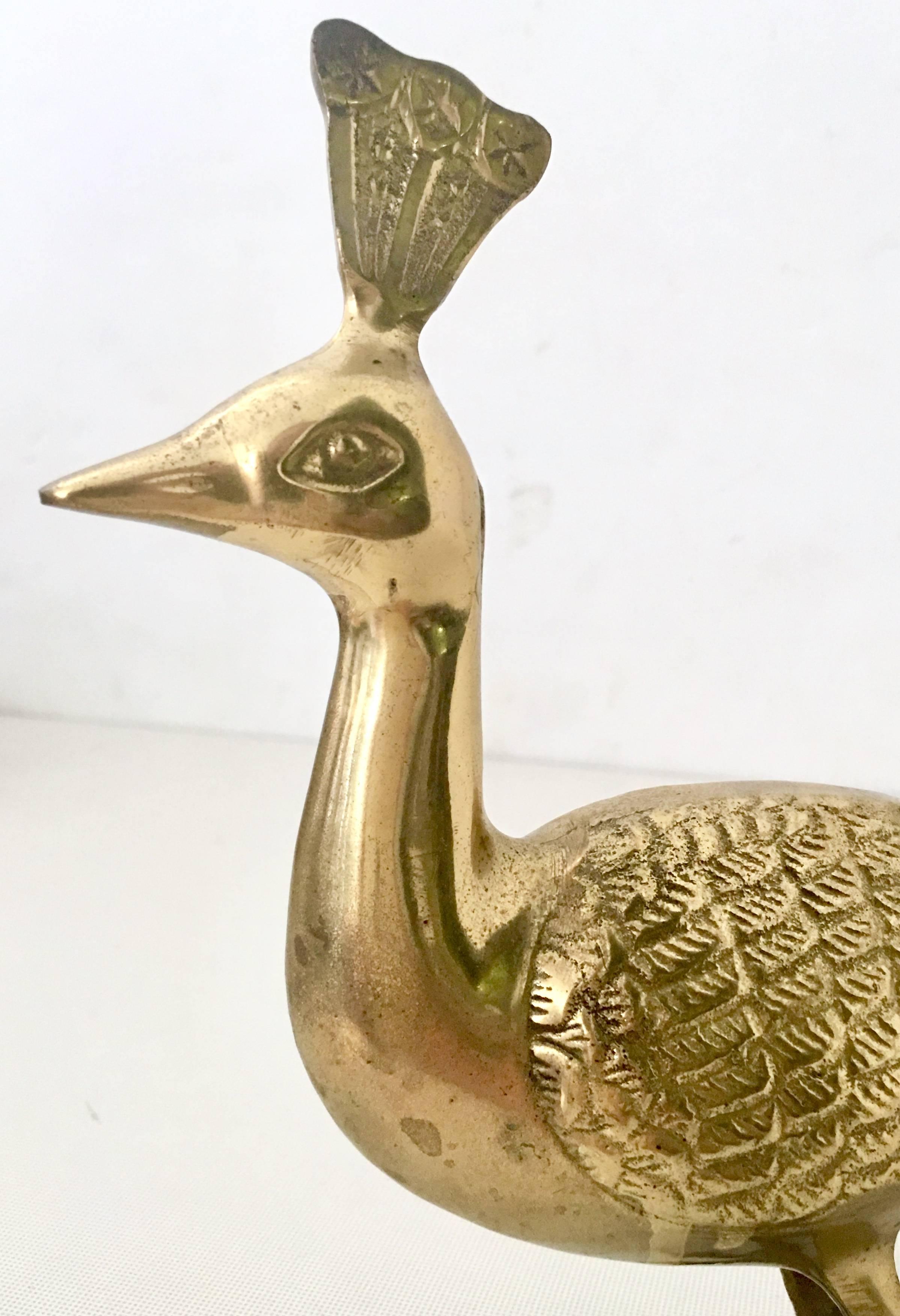 20th Century Art Nouveau Style Long Tail Solid Brass Peacock Sculpture In Good Condition In West Palm Beach, FL