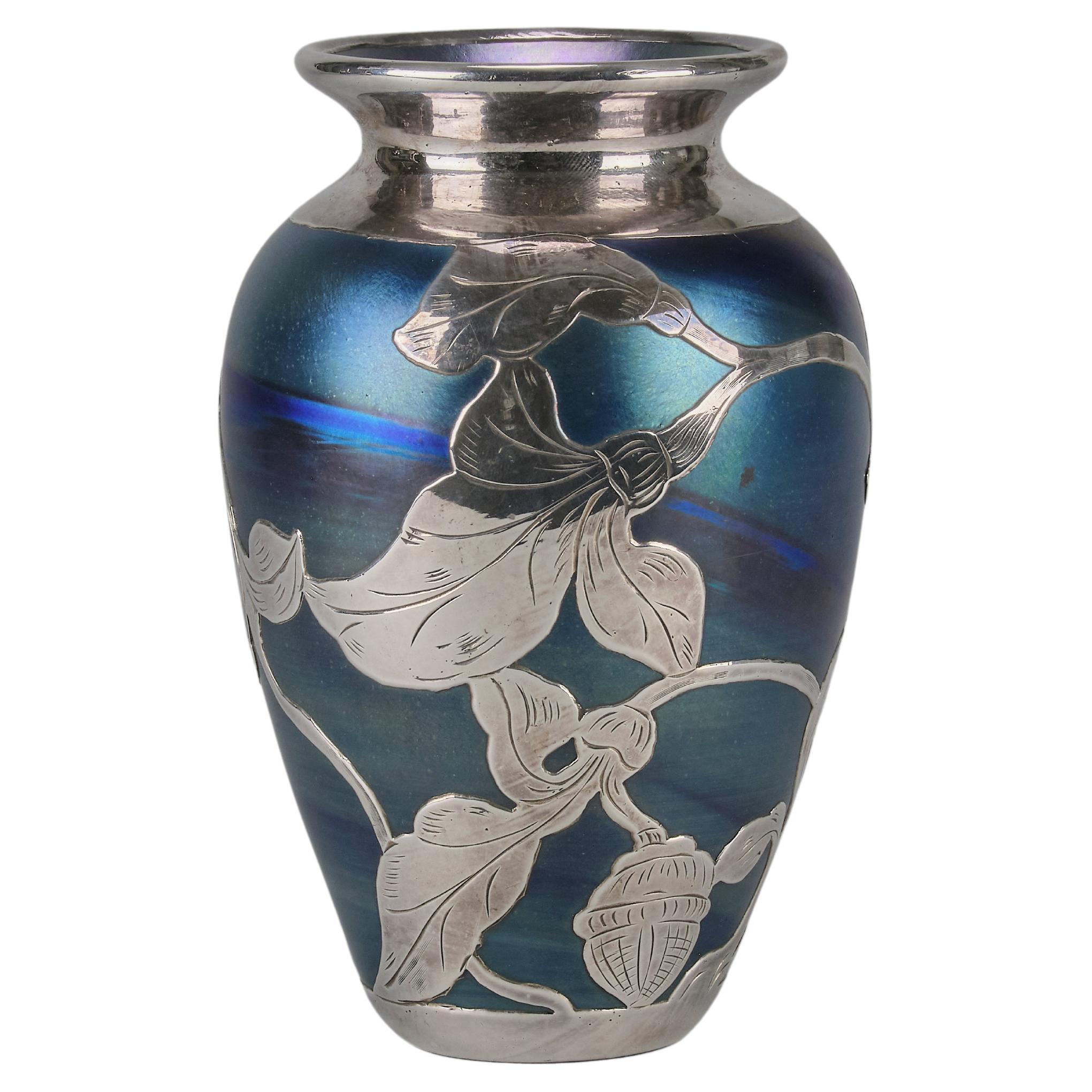 20th Century Art Nouveau Vase Entitled "Iridescent Blue Silvered Vase" by Loetz 