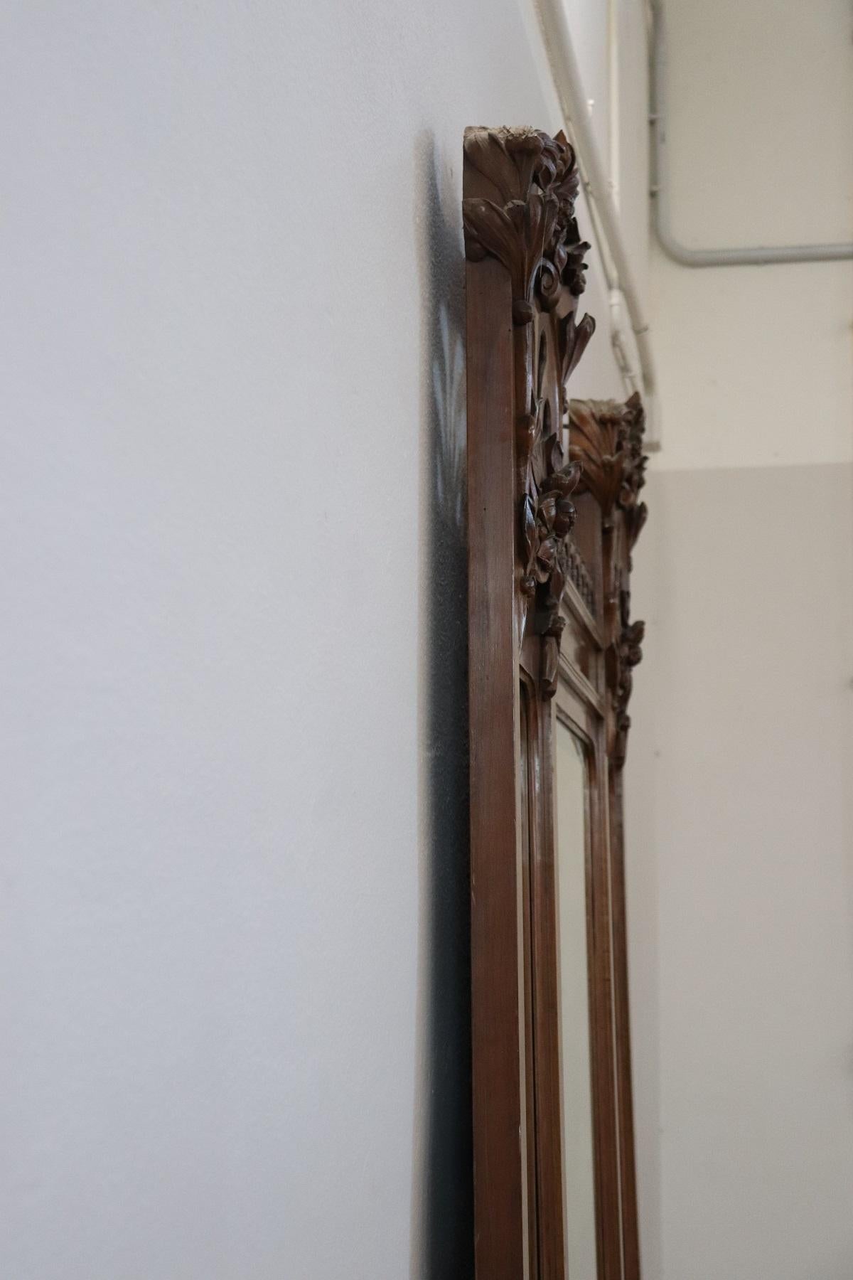 20th Century Art Nouveau Walnut Carved Floor Mirror with Planter 9