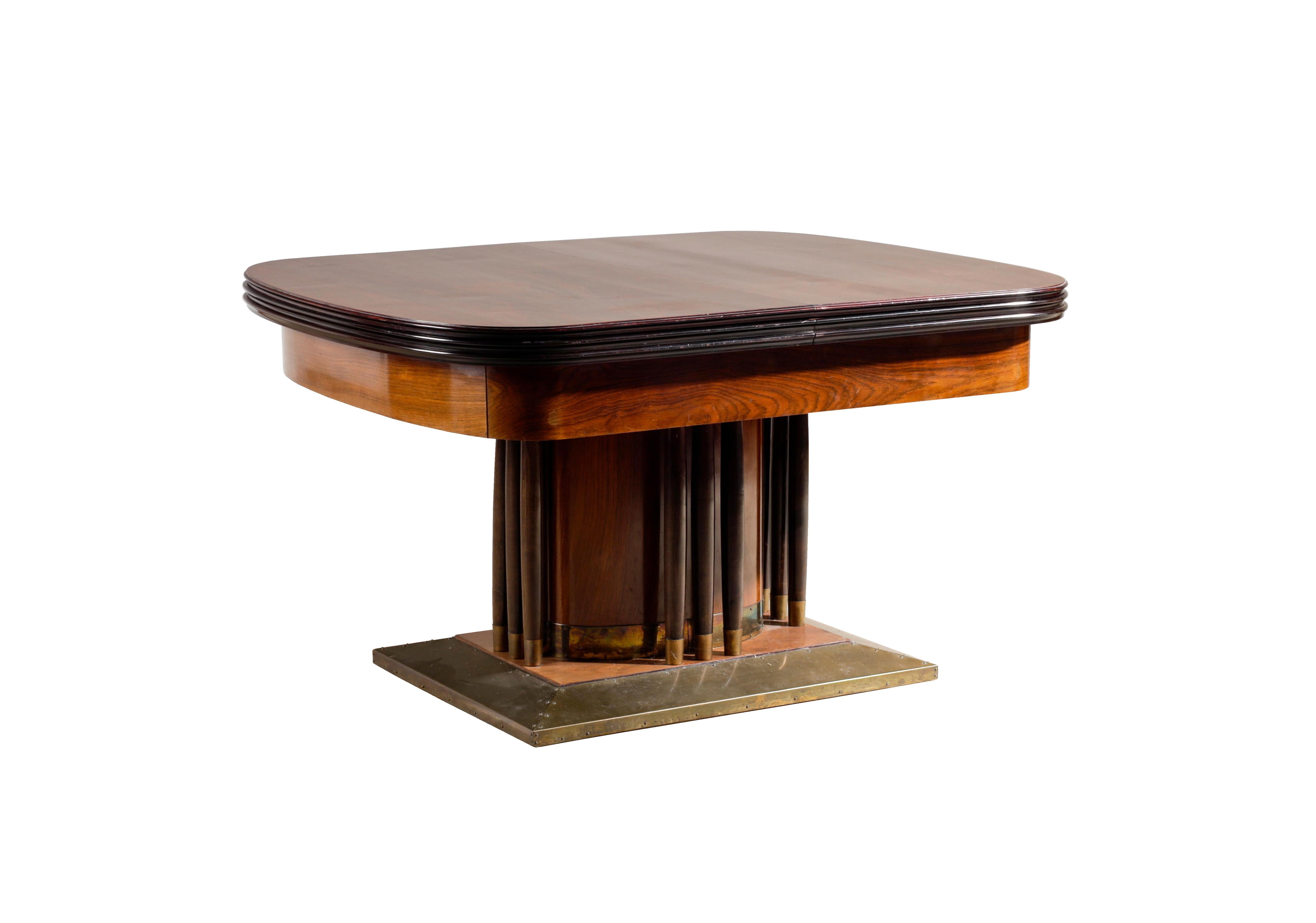 Brass 20th Century Art Nouveau Walnut Extendable Table. Vienna, c. 1900/10. For Sale