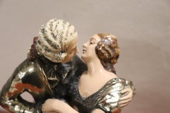20th Century Art Nouveau with Sculpture in Silver Clay, Couple in Love 1920s