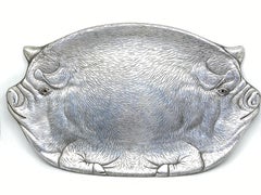 20th Century Arthur Court Pig Aluminum Tray Plate Platter, 1982