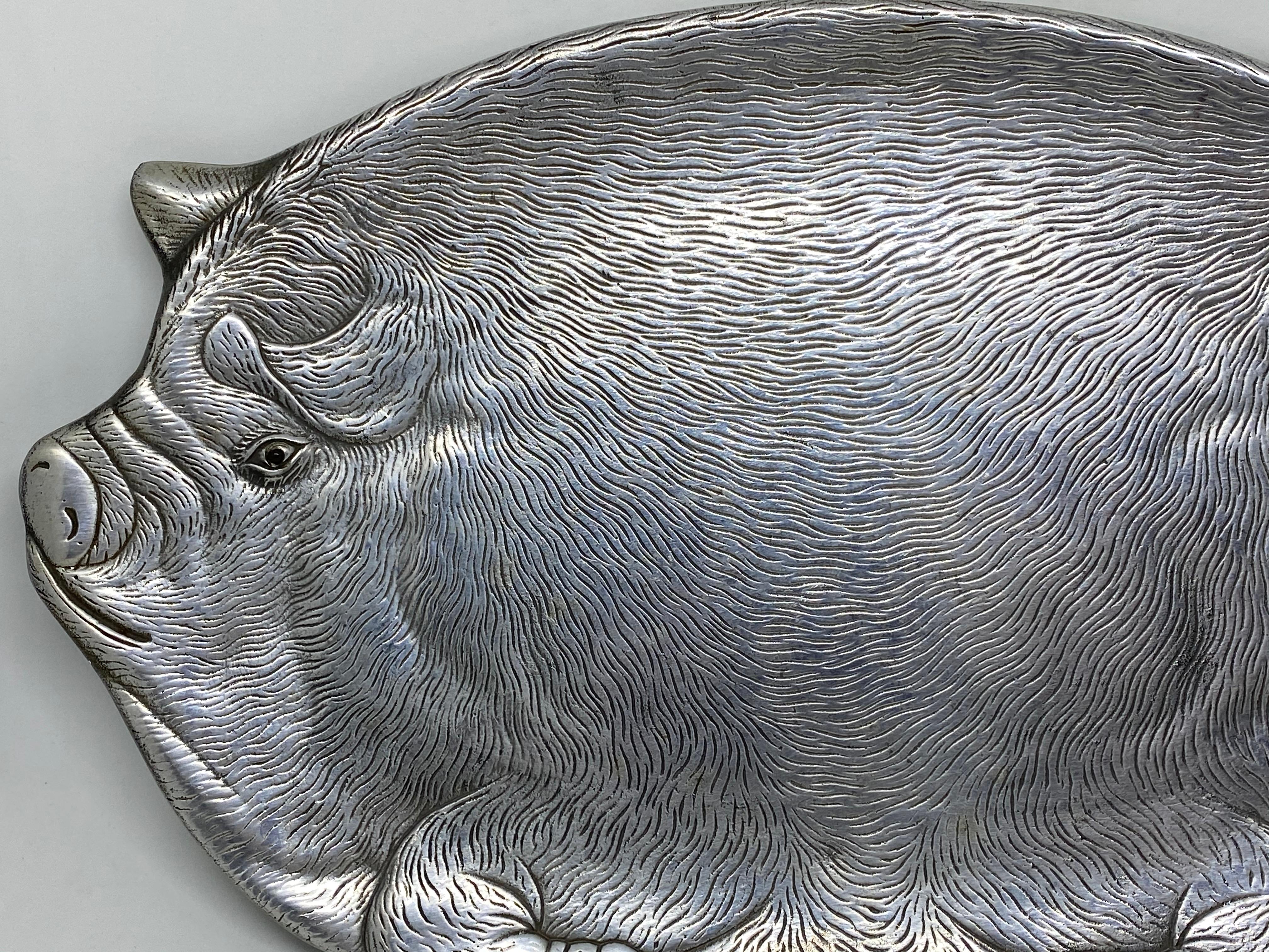 American 20th Century Arthur Court Pig Aluminum Tray Plate Platter, 1982