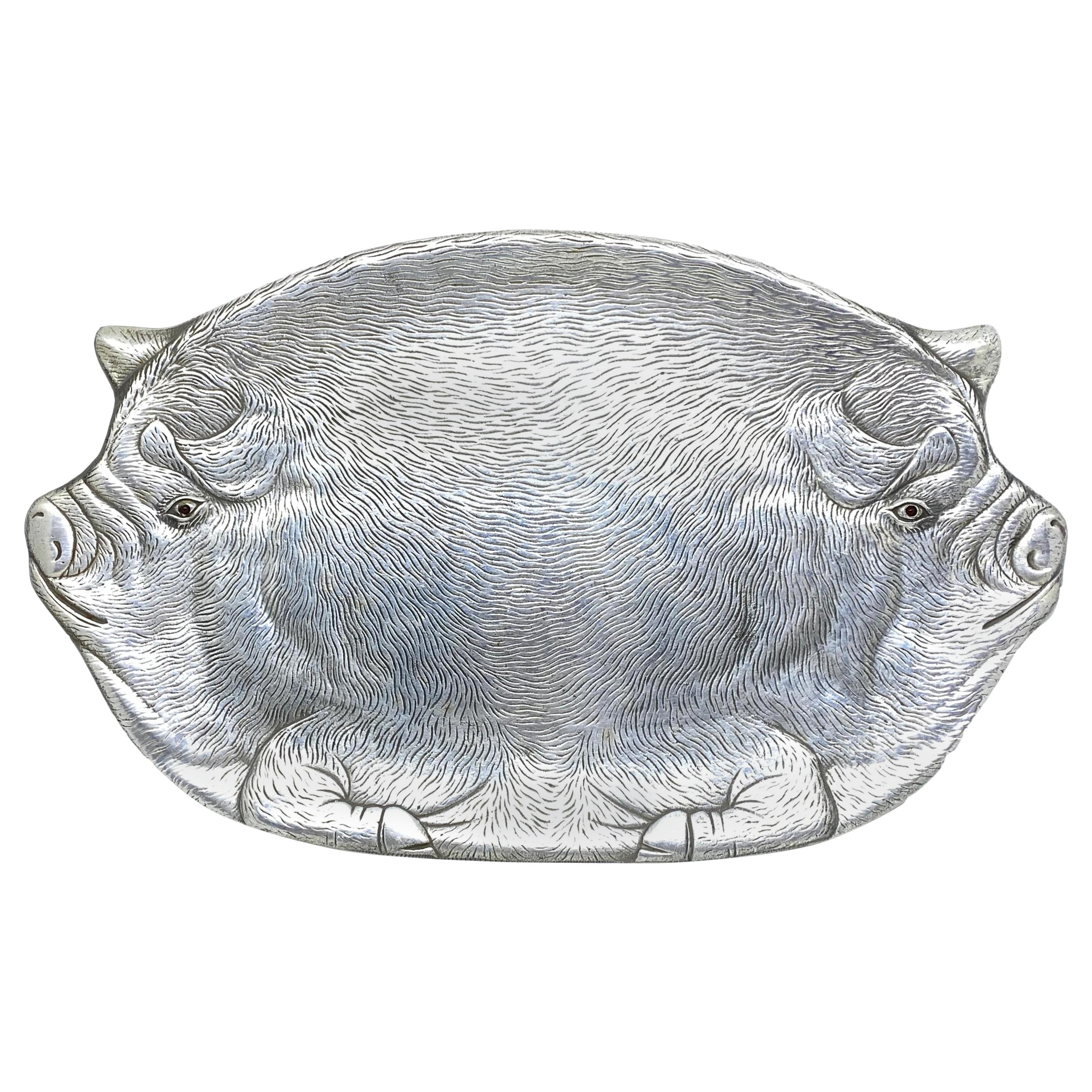 20th Century Arthur Court Pig Aluminum Tray Plate Platter, 1982