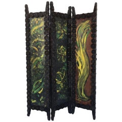 20th Century Arts & Crafts Folding Screen & Hand Painted Decoration Room Divider