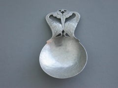 20th Century Arts & Crafts Hammered Silver Caddy Spoon, Two Storks, 1928