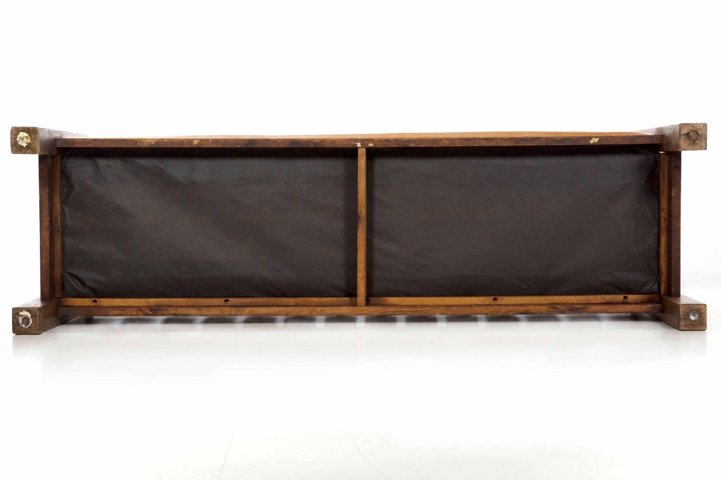 20th Century Arts & Crafts Mission Leather & Oak Antique Hall Settle Sofa Settee 15