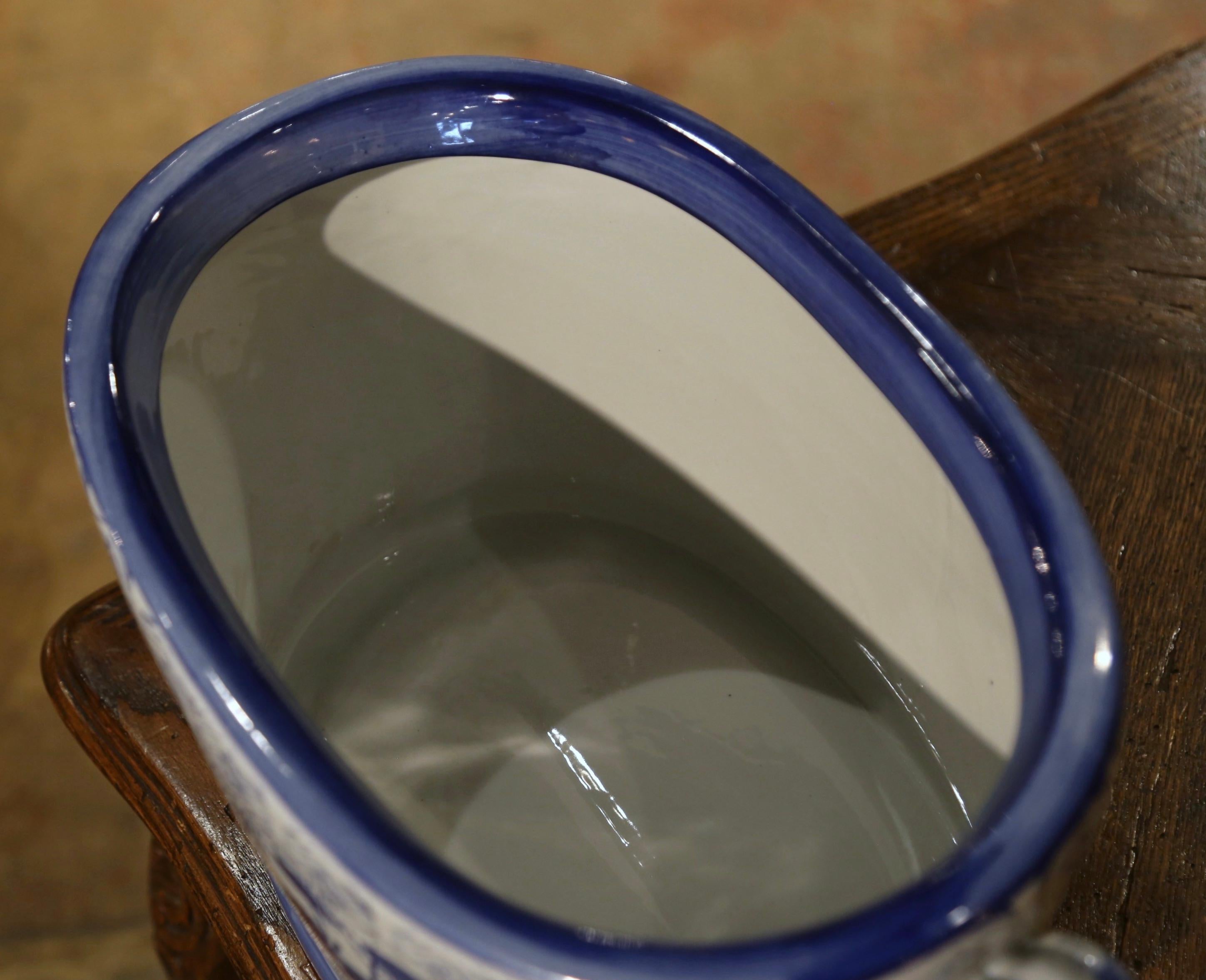 East Asian 20th Century Asian Blue and White Painted Porcelain Foot Bath Bowl