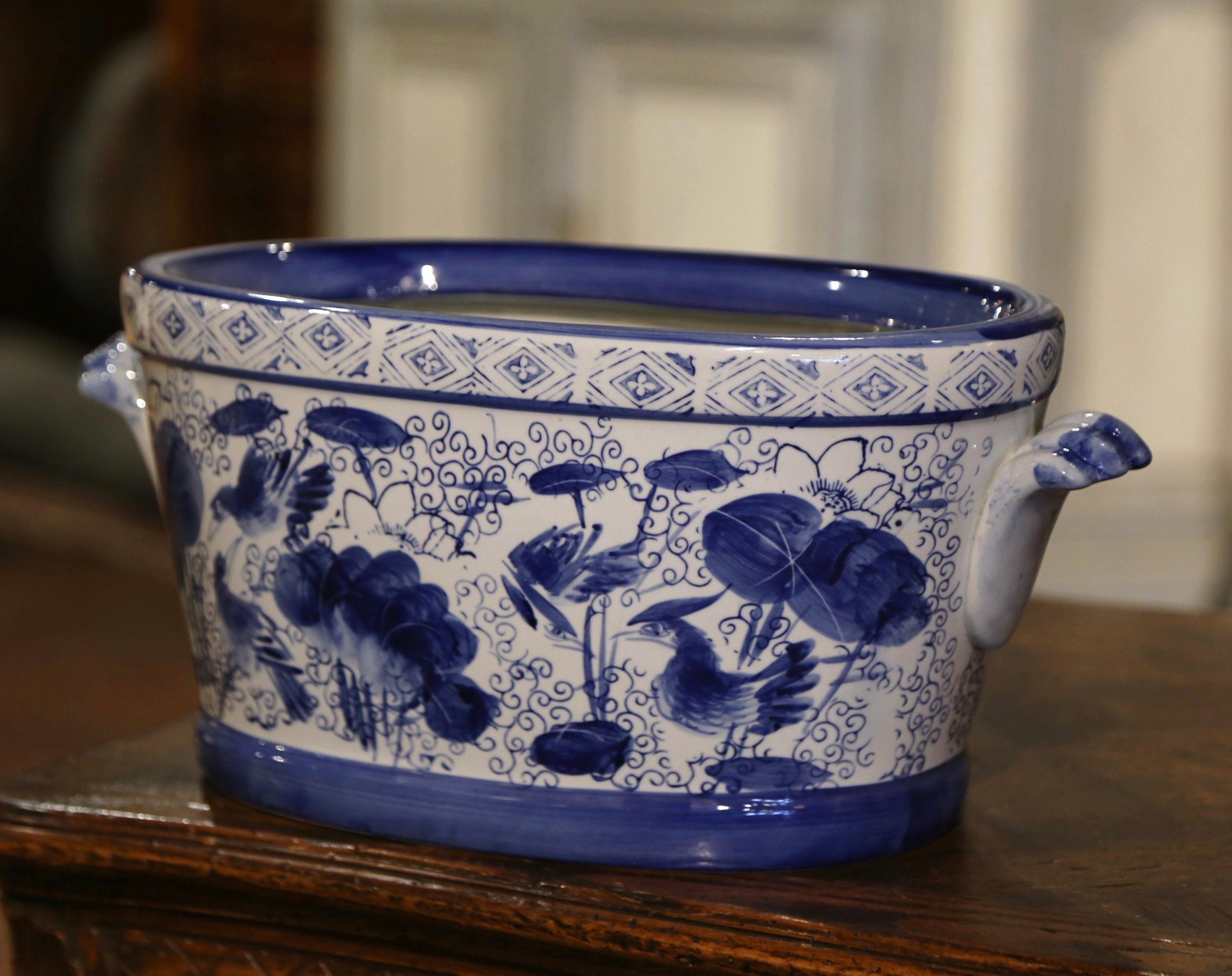 20th Century Asian Blue and White Painted Porcelain Foot Bath Bowl 1