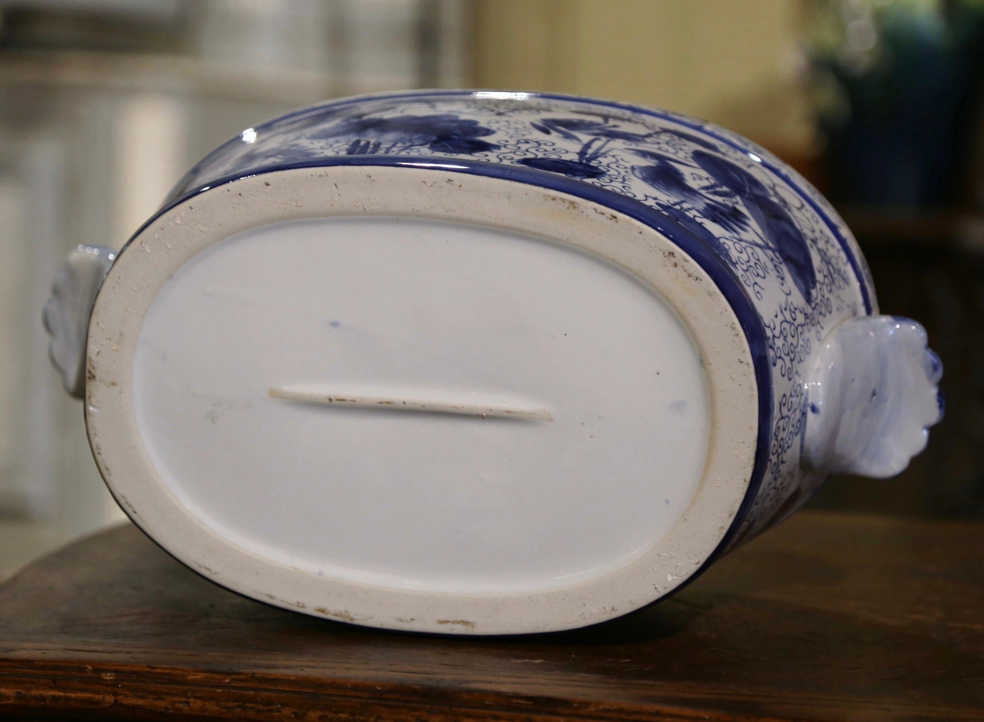 20th Century Asian Blue and White Painted Porcelain Foot Bath Bowl 3