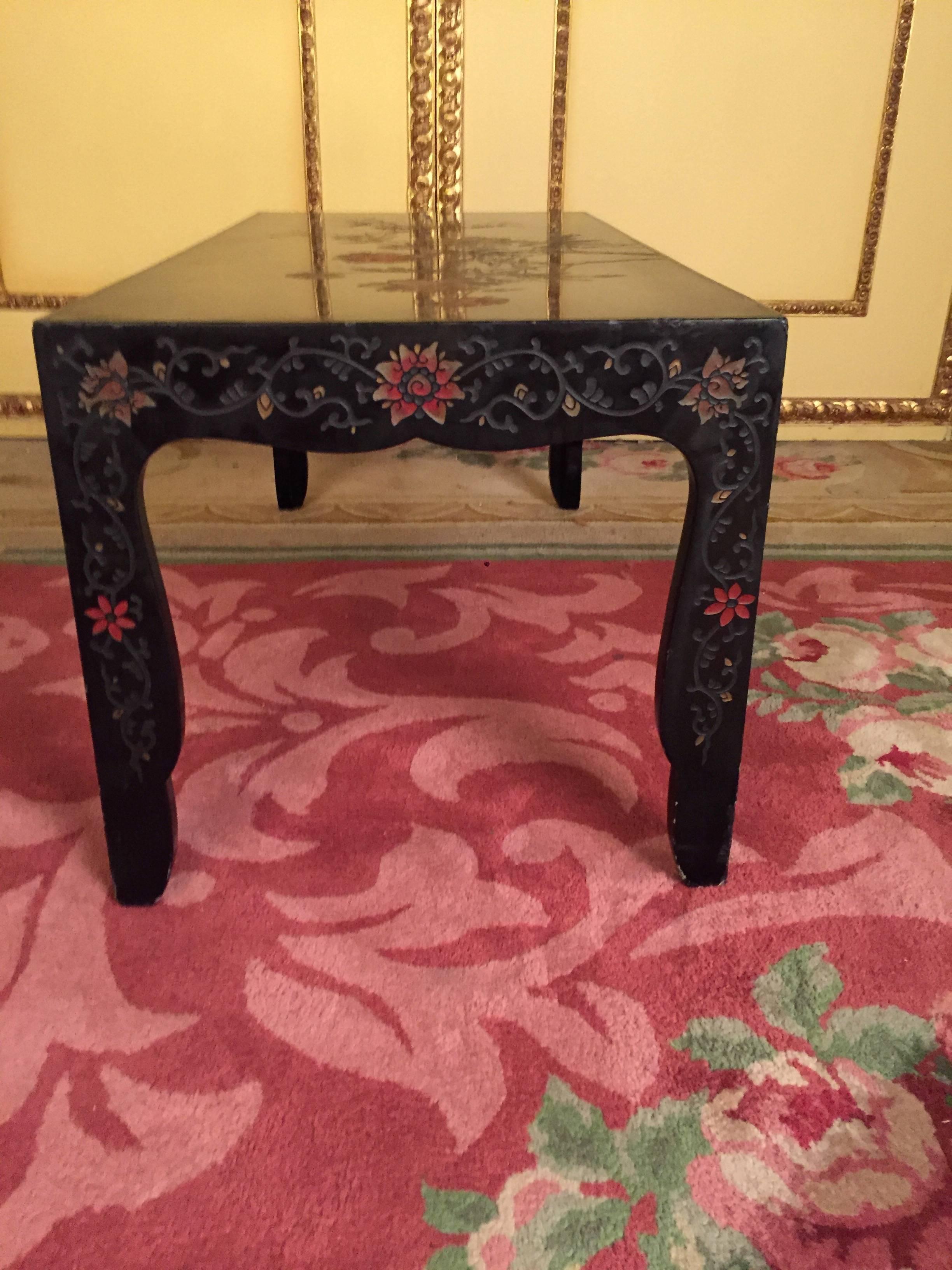 Chinese 20th Century Asian Chinoiserie Coffee Table, Ebonized For Sale