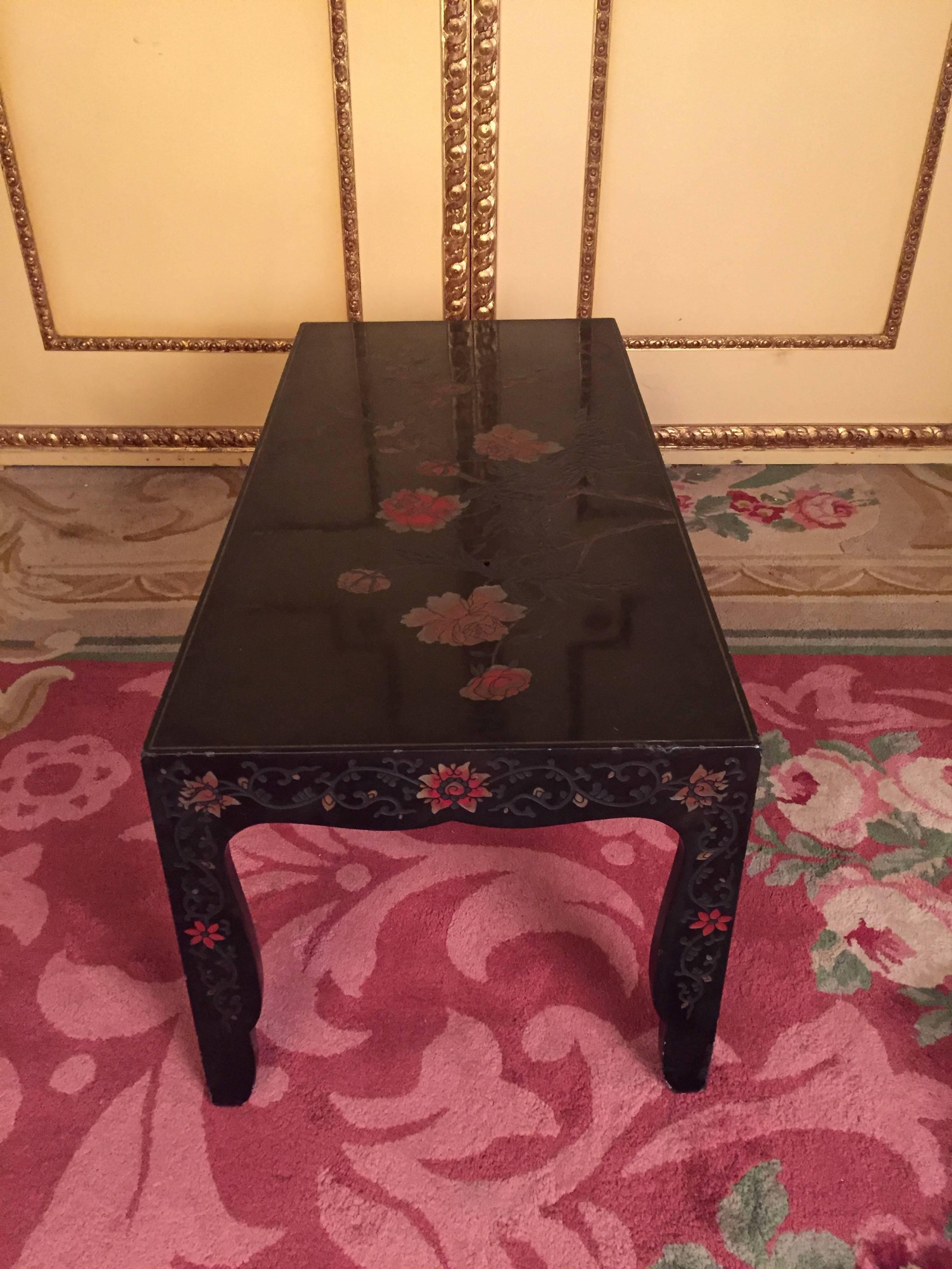 Beech 20th Century Asian Chinoiserie Coffee Table, Ebonized For Sale