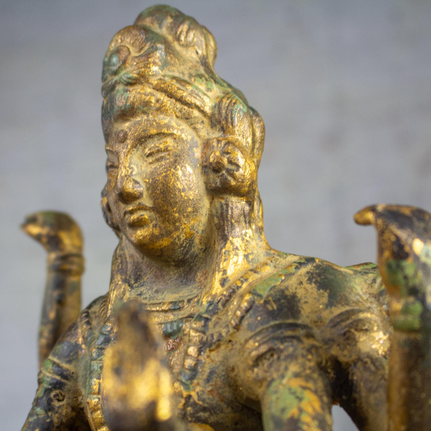 20th Century Asian Gilded Cast Iron 6-Arm Deity Vasudhara Buddhist Sculpture For Sale 5