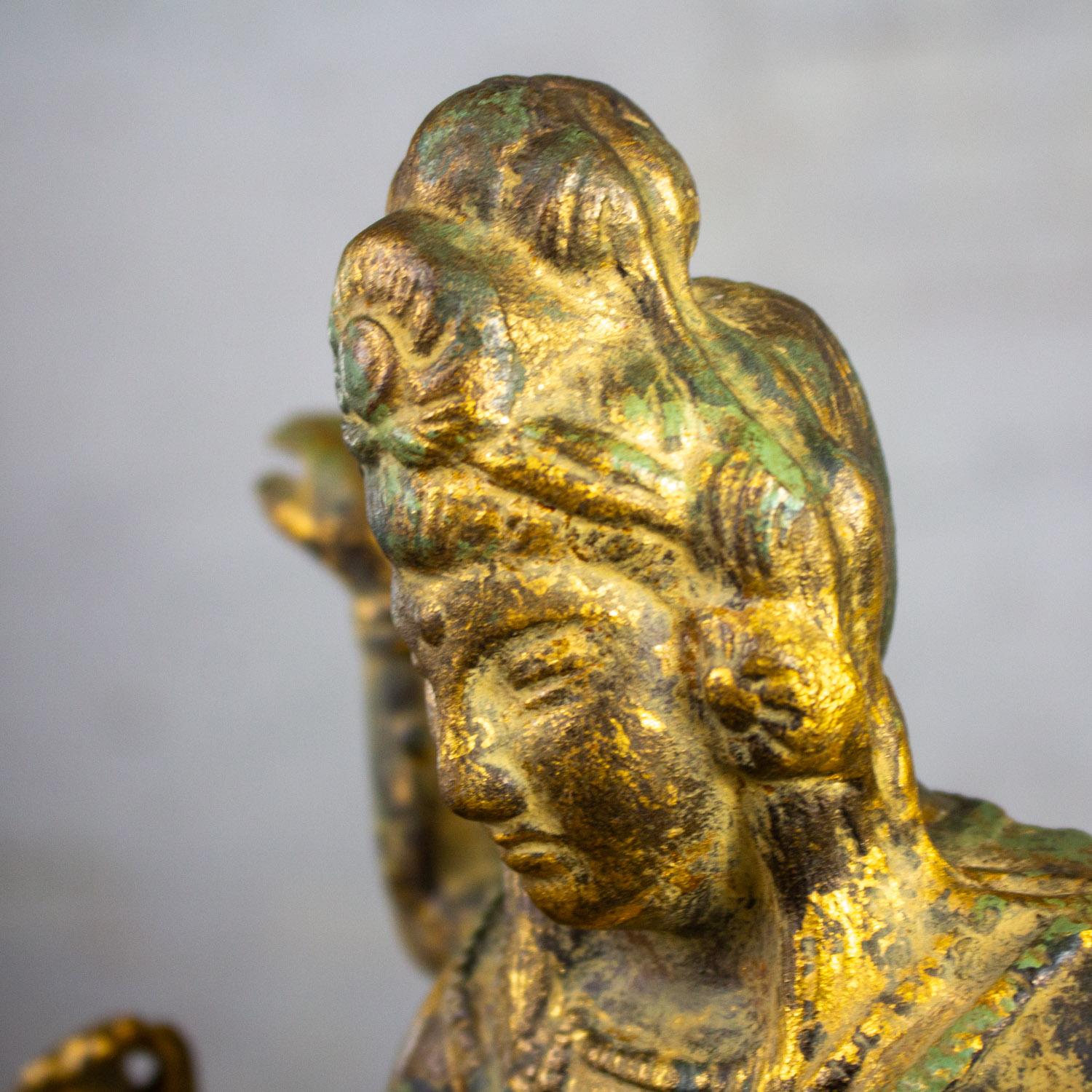 20th Century Asian Gilded Cast Iron 6-Arm Deity Vasudhara Buddhist Sculpture For Sale 6