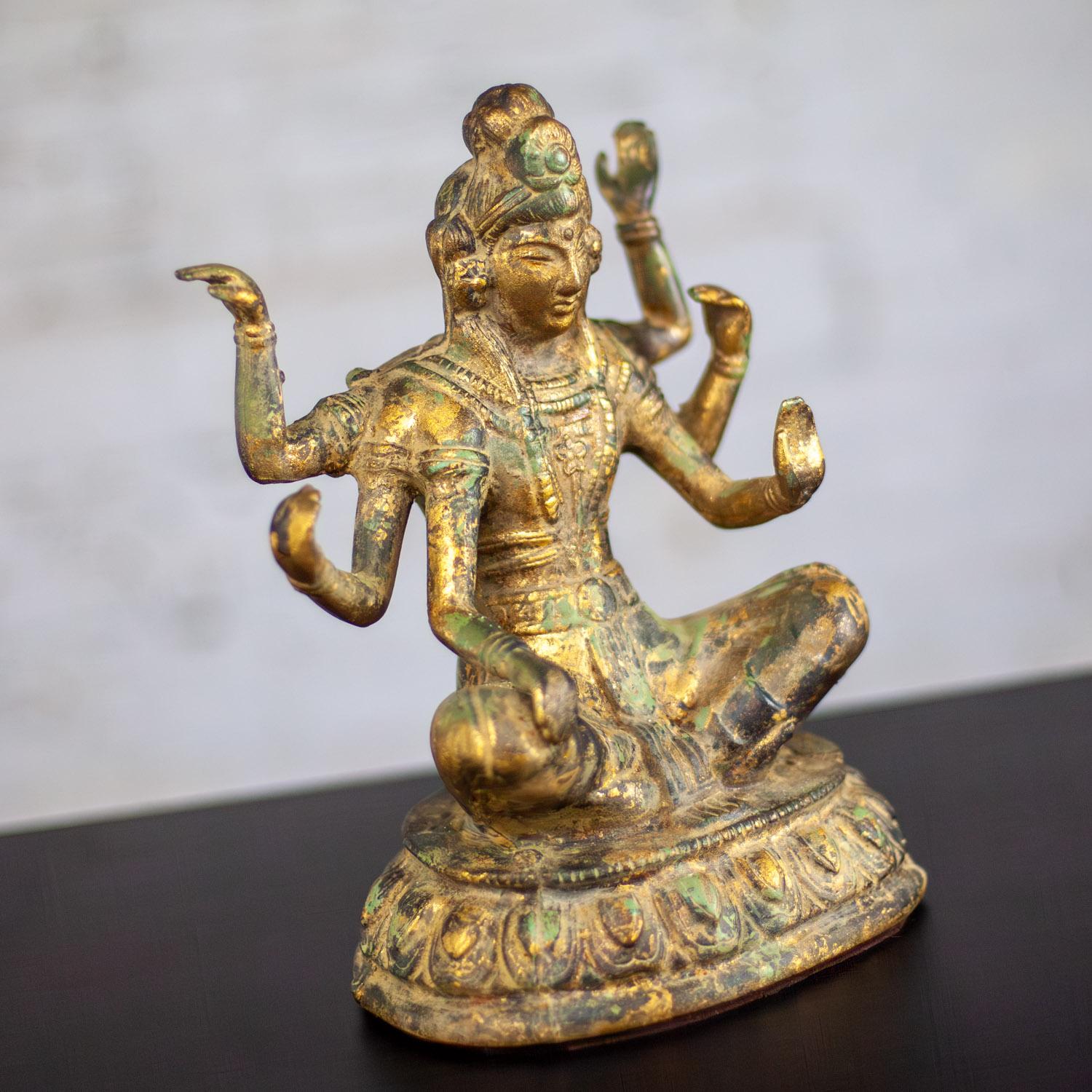 20th Century Asian Gilded Cast Iron 6-Arm Deity Vasudhara Buddhist Sculpture For Sale 8