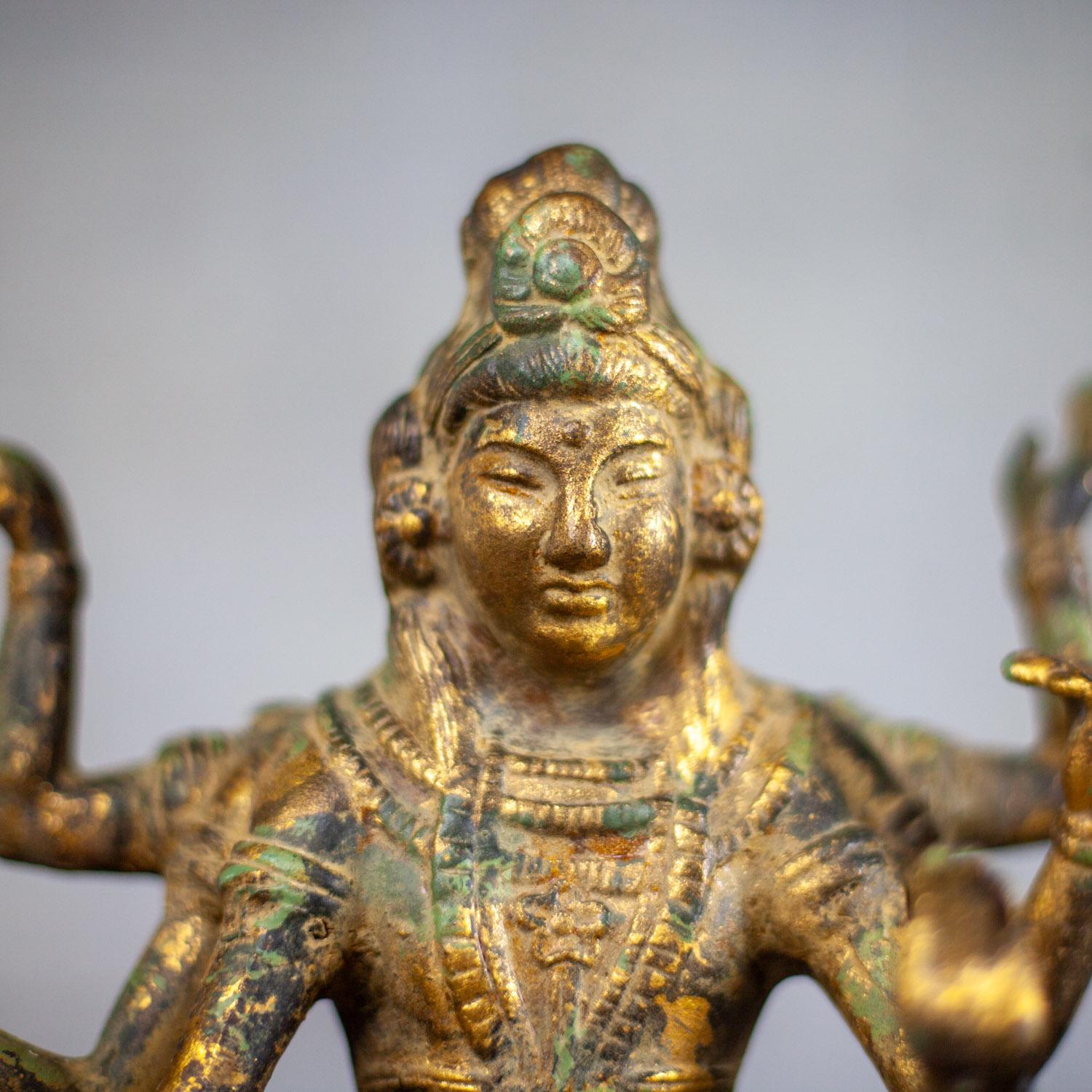 20th Century Asian Gilded Cast Iron 6-Arm Deity Vasudhara Buddhist Sculpture For Sale 9