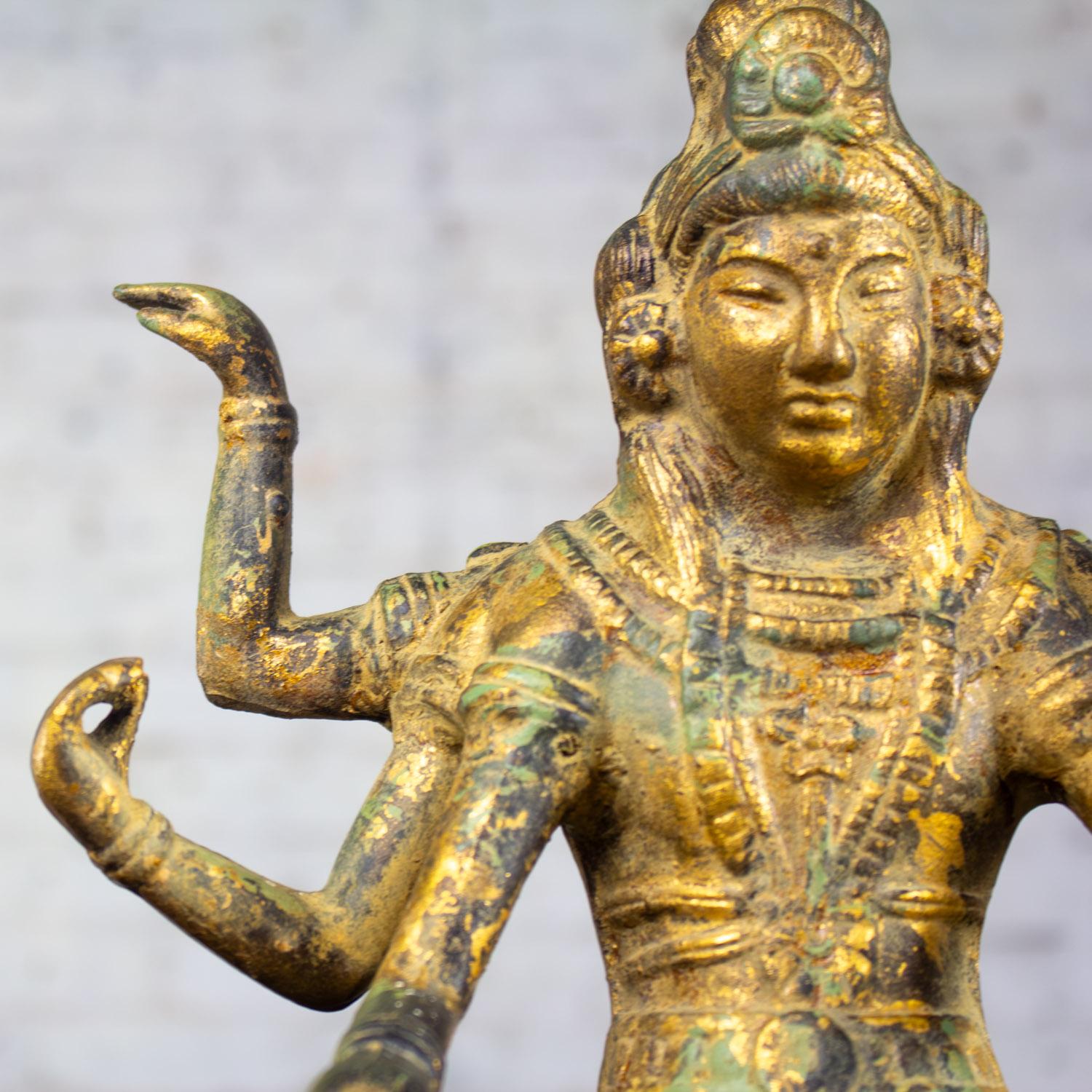20th Century Asian Gilded Cast Iron 6-Arm Deity Vasudhara Buddhist Sculpture In Good Condition For Sale In Topeka, KS