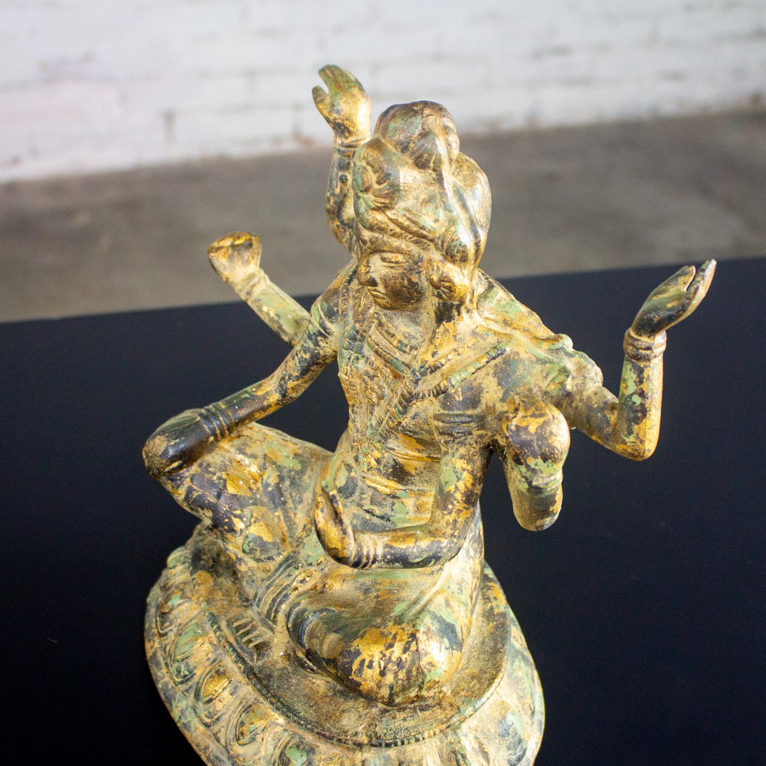 20th Century Asian Gilded Cast Iron 6-Arm Deity Vasudhara Buddhist Sculpture For Sale 4