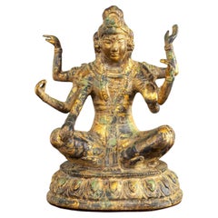 20th Century Asian Gilded Cast Iron 6-Arm Deity Vasudhara Buddhist Sculpture