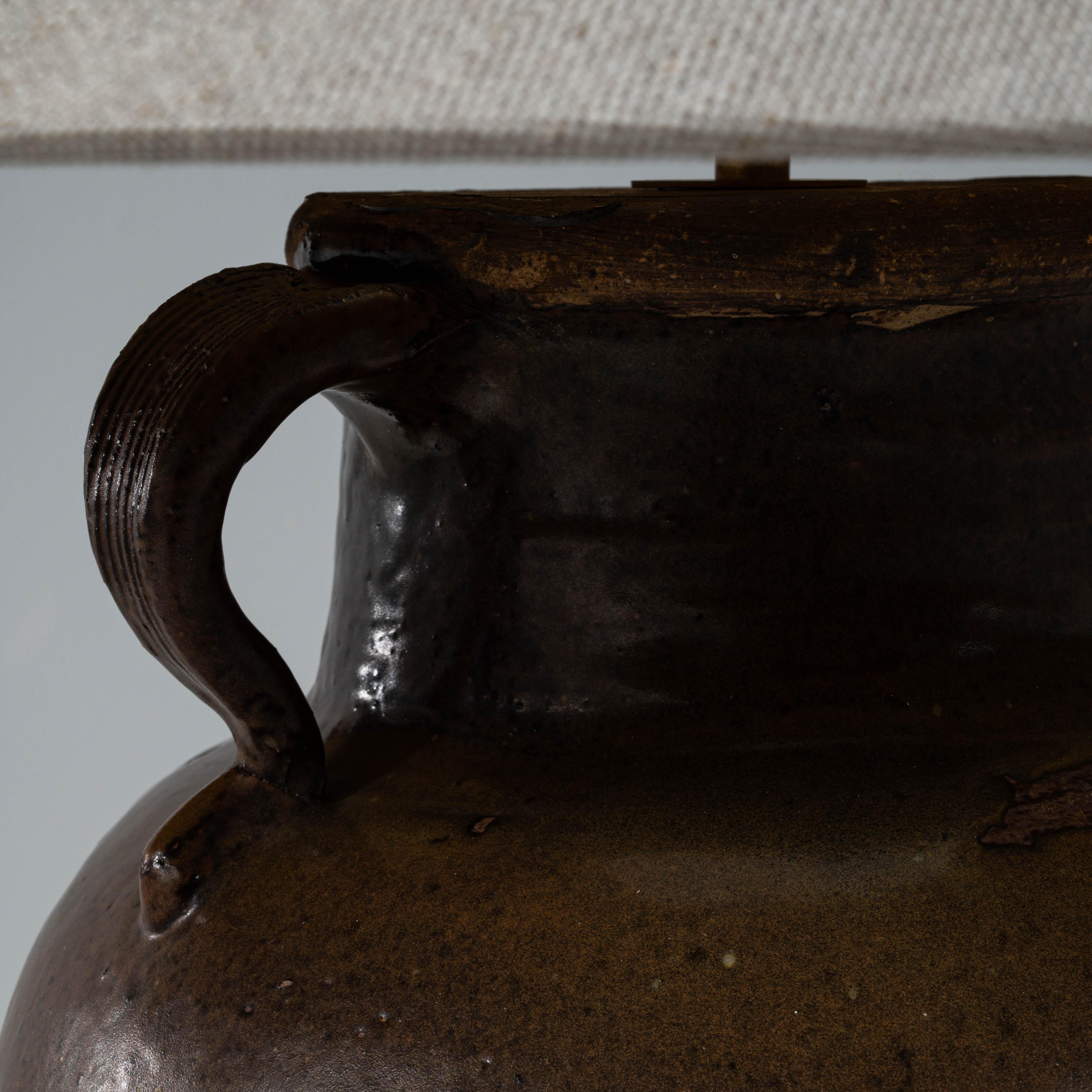 20th Century Asian Glazed Jug Ceramic Table Lamp en vente 4