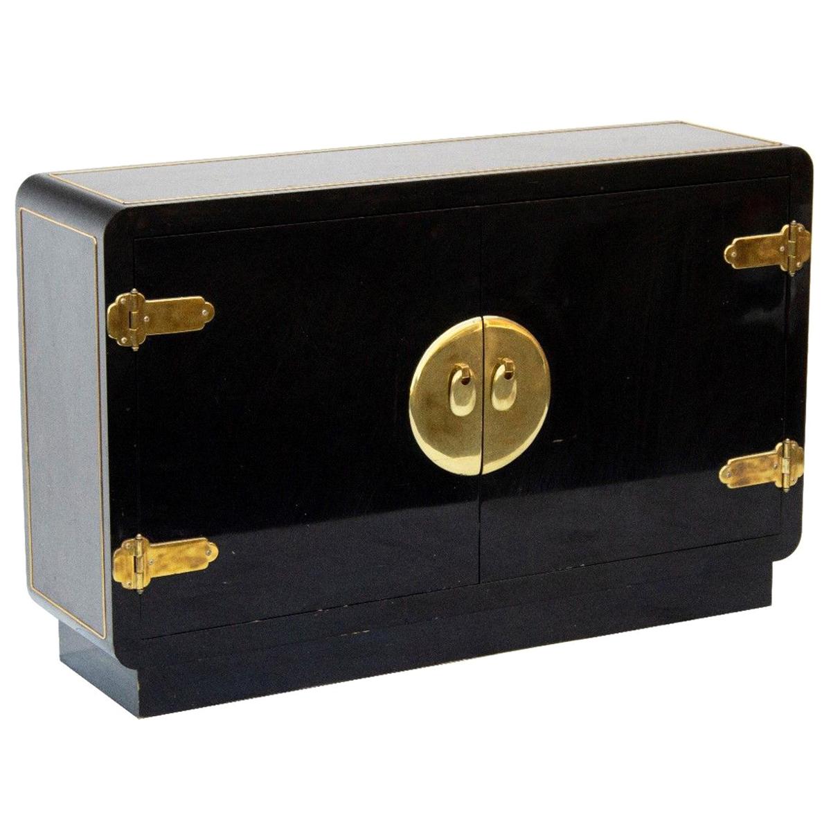 20th Century Asian Inspired Black Lacquered Cabinet by Mastercraft