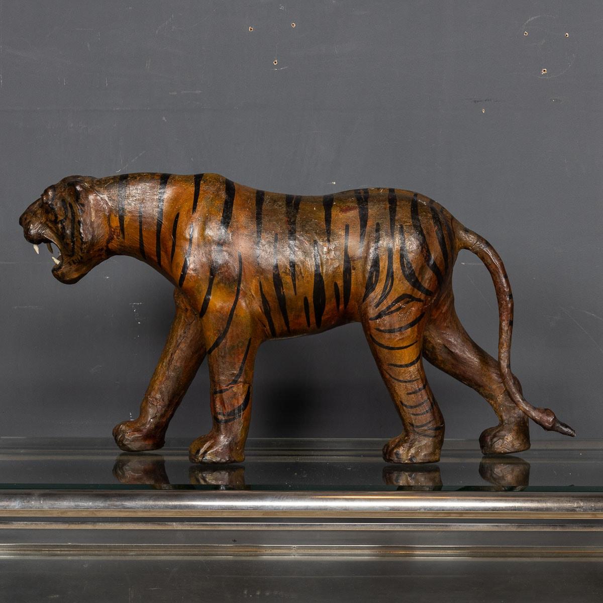 20th Century Asian Painted Leather Pair Of Tigers, c.1920 In Good Condition For Sale In Royal Tunbridge Wells, Kent