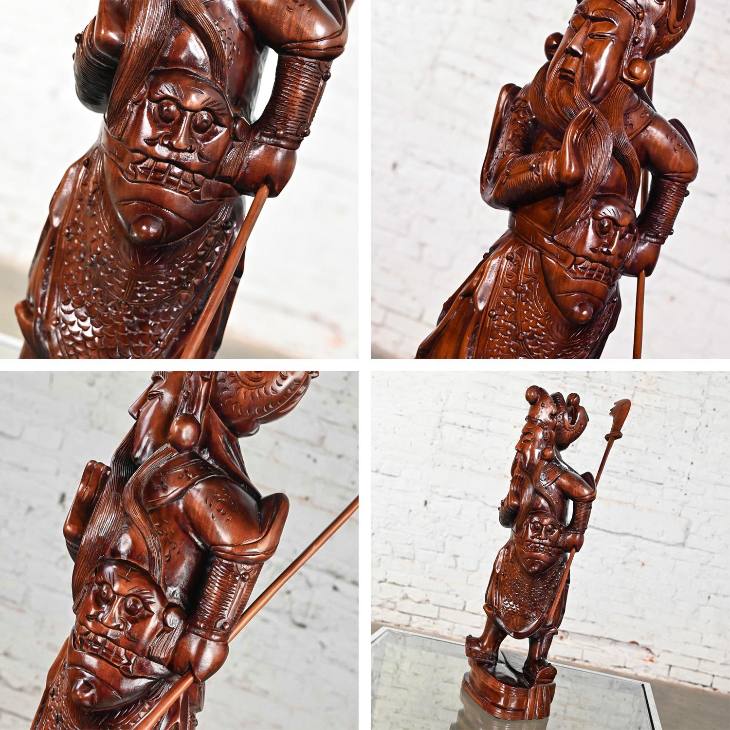 20th Century Asian Sculpture Guan Yu Chinese Warrior Hand Carved Rosewood For Sale 13