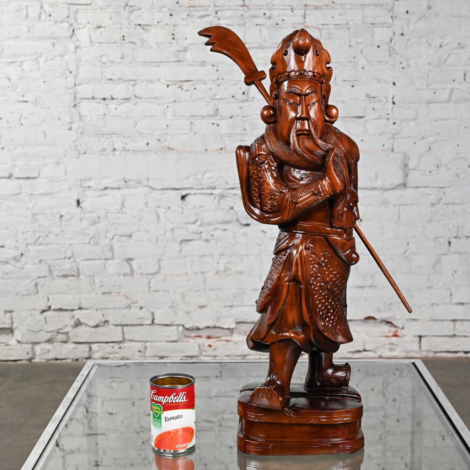 Chinese Export 20th Century Asian Sculpture Guan Yu Chinese Warrior Hand Carved Rosewood For Sale