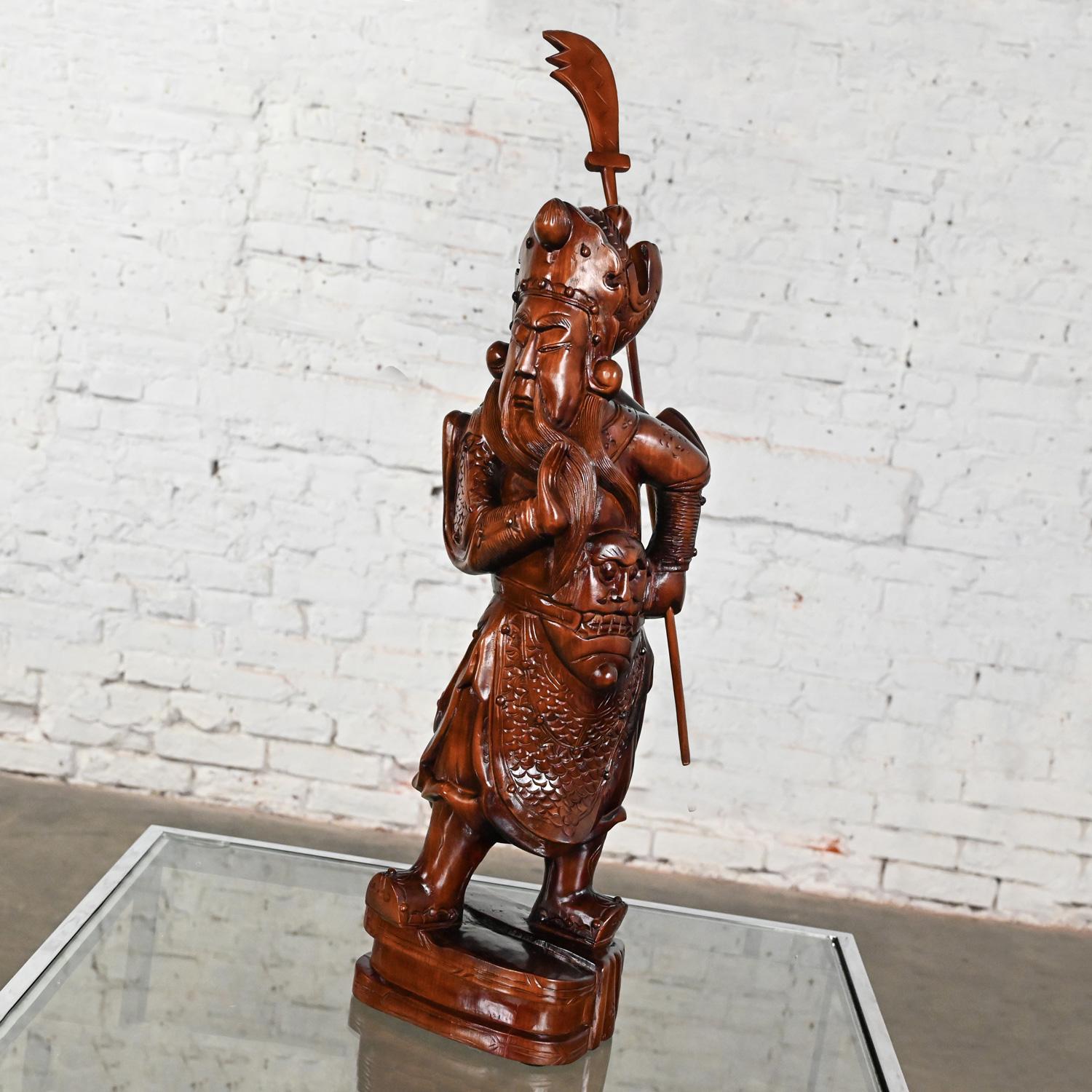 20th Century Asian Sculpture Guan Yu Chinese Warrior Hand Carved Rosewood For Sale 2
