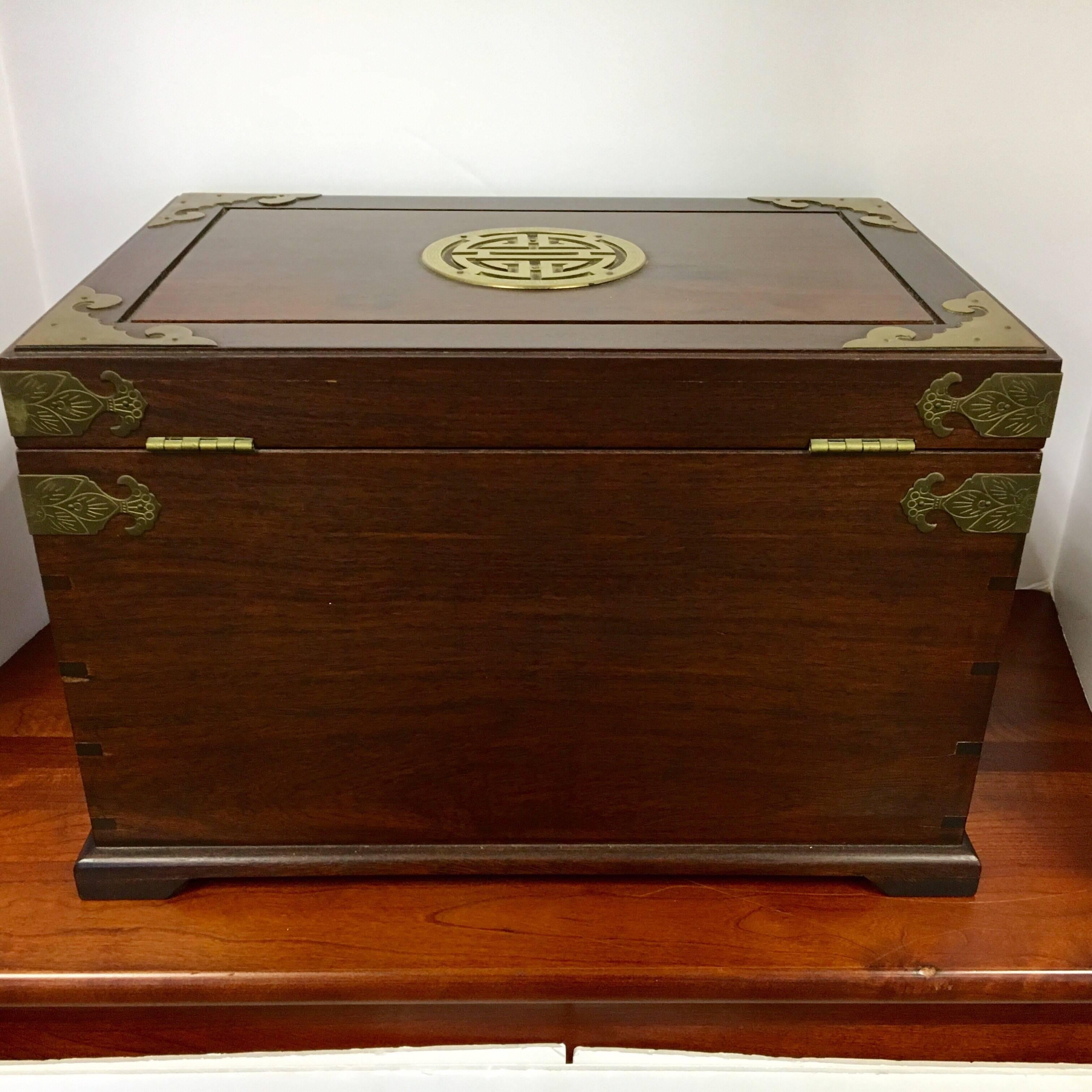 20th Century Asian Wood and Iron Mounted Hardwood Jewelry Box Casket Case 4
