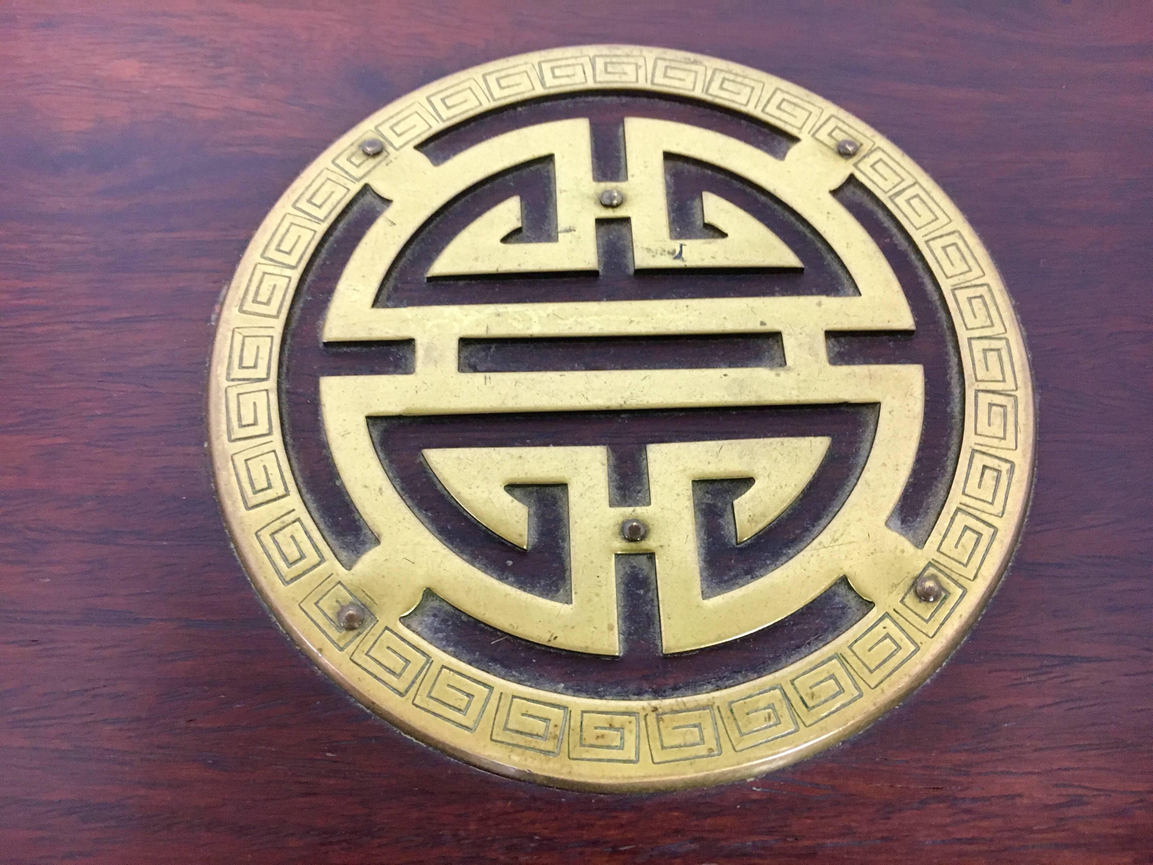 20th Century Asian Wood and Iron Mounted Hardwood Jewelry Box Casket Case In Excellent Condition In West Hartford, CT