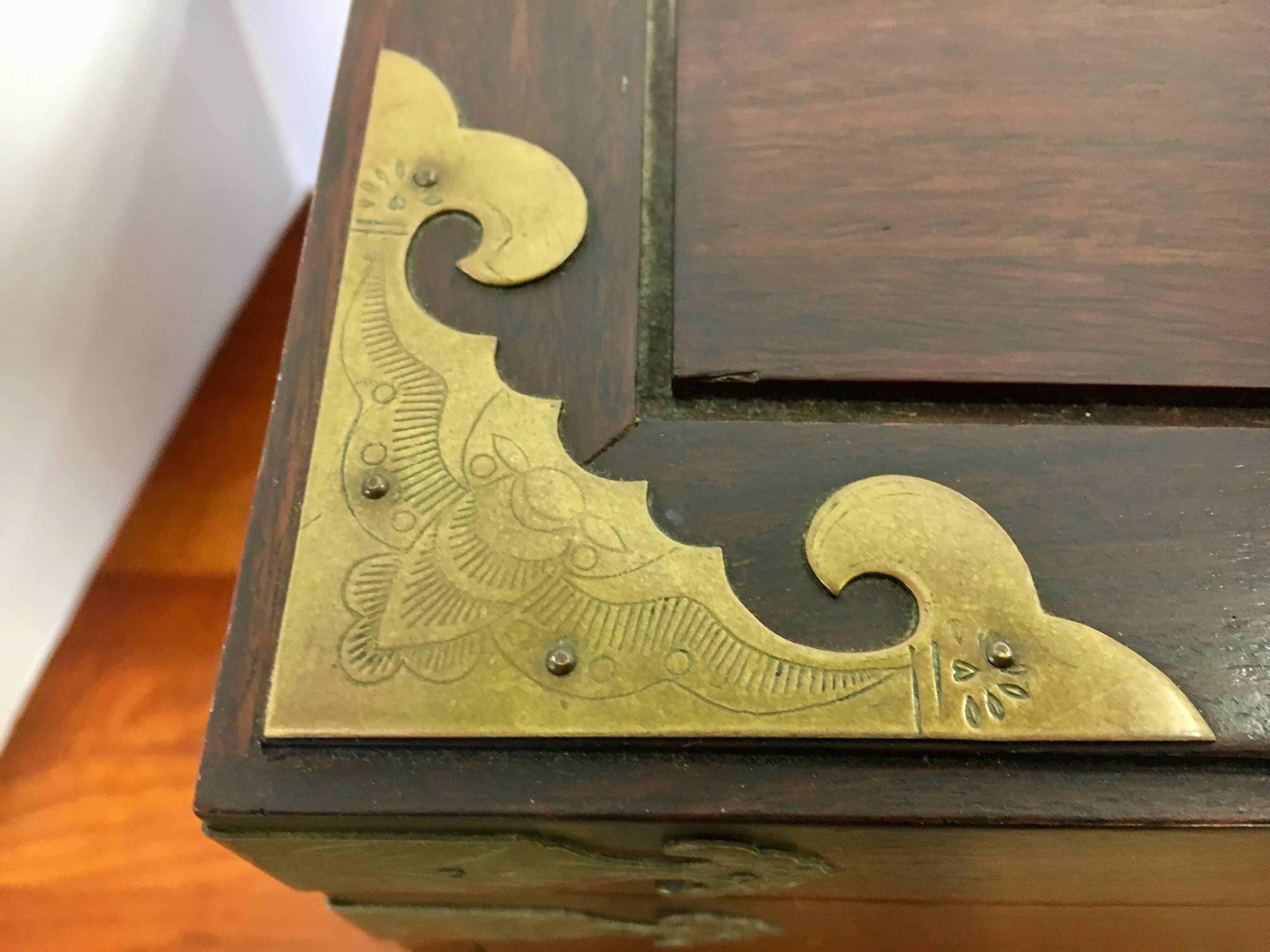 Mid-20th Century 20th Century Asian Wood and Iron Mounted Hardwood Jewelry Box Casket Case