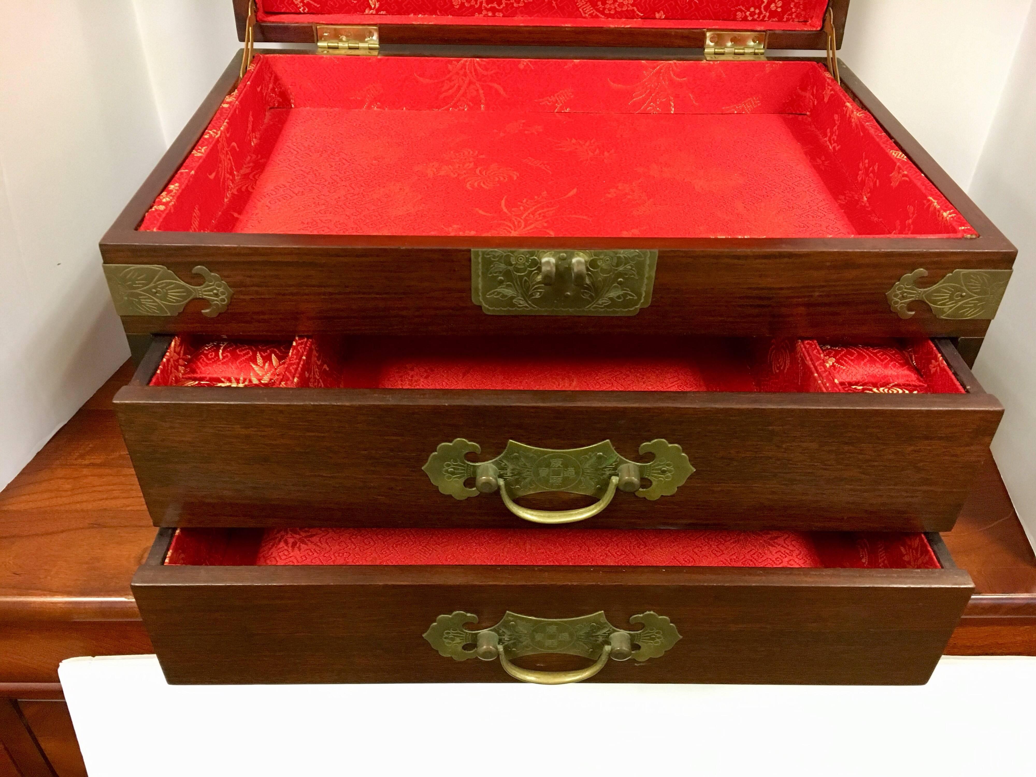 20th Century Asian Wood and Iron Mounted Hardwood Jewelry Box Casket Case 1