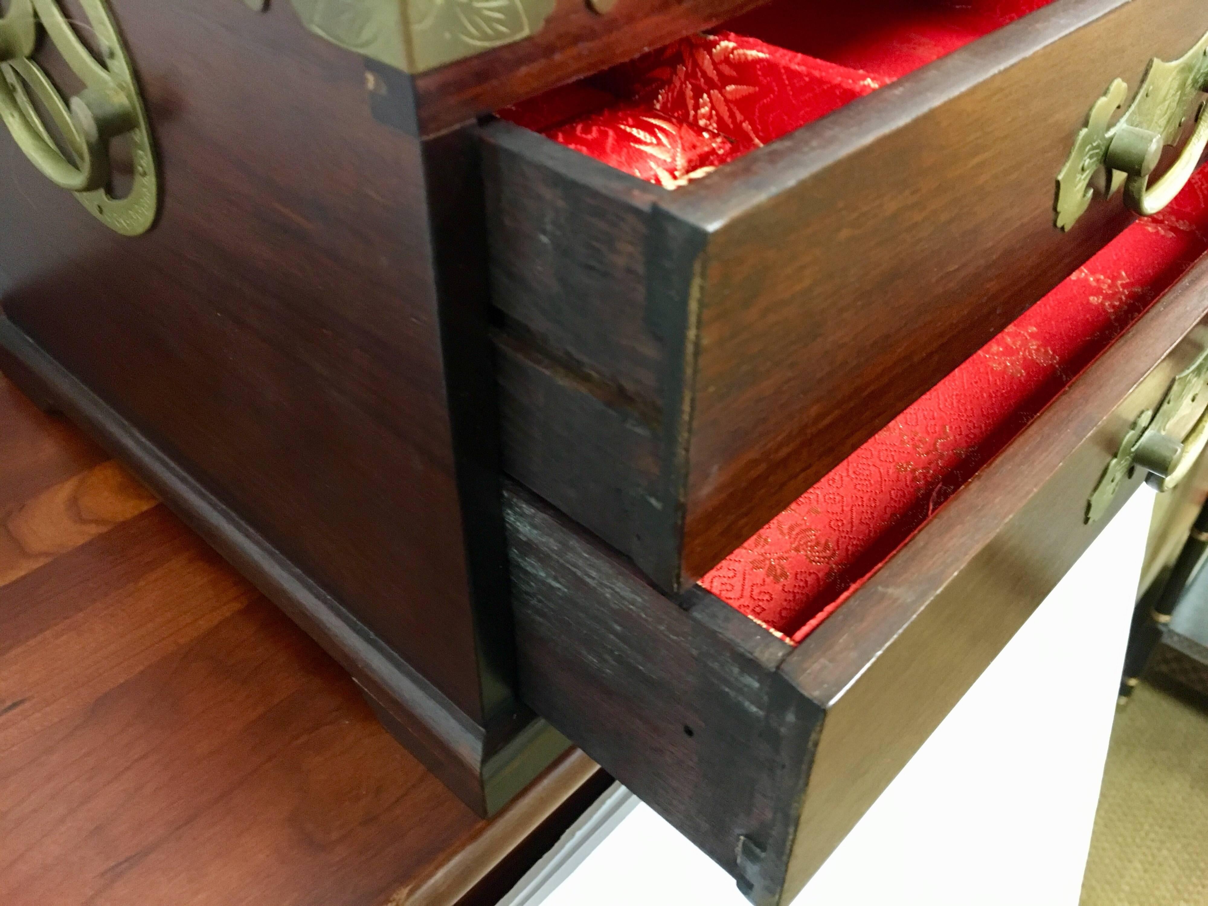 20th Century Asian Wood and Iron Mounted Hardwood Jewelry Box Casket Case 2