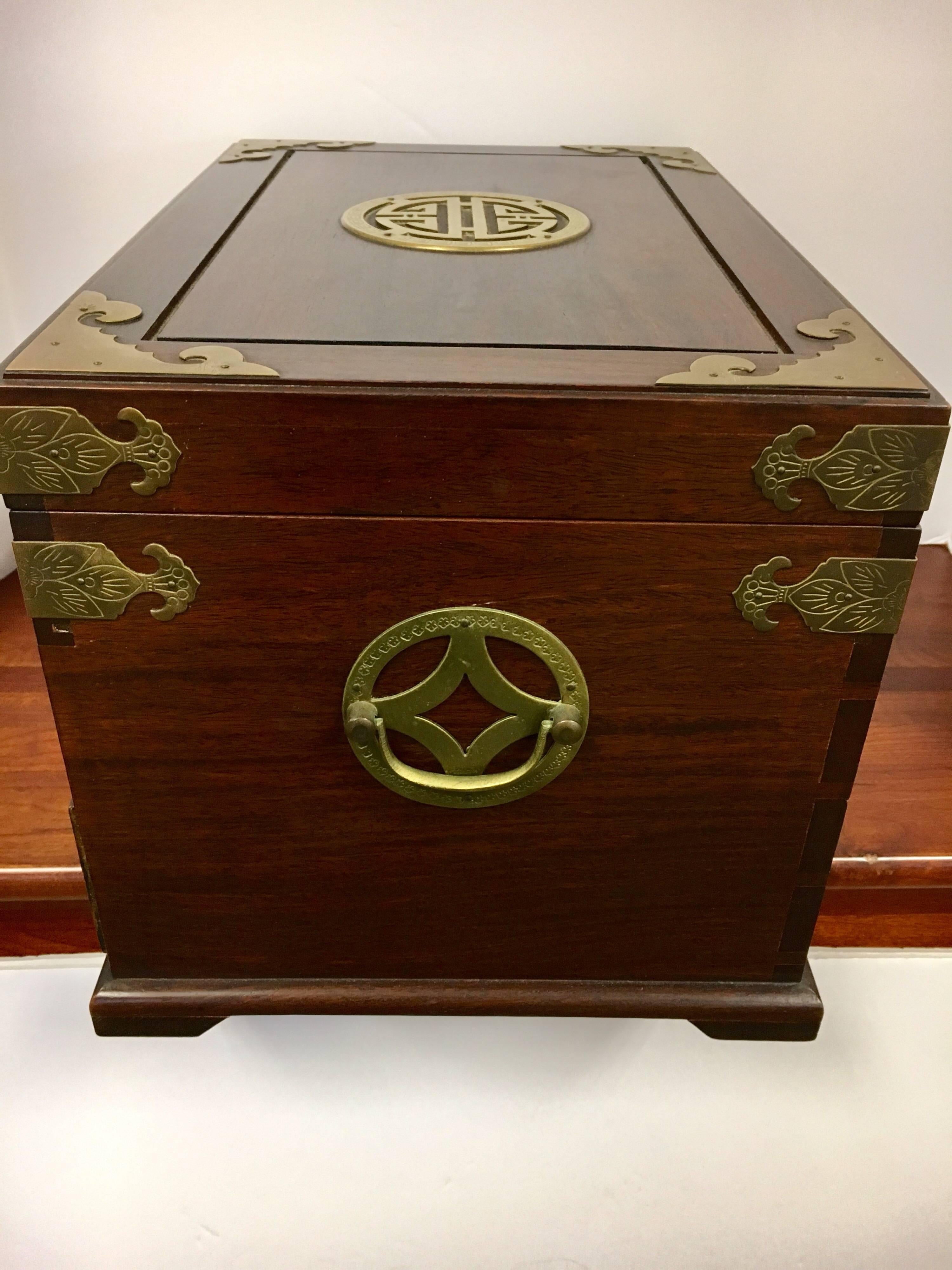 20th Century Asian Wood and Iron Mounted Hardwood Jewelry Box Casket Case 3