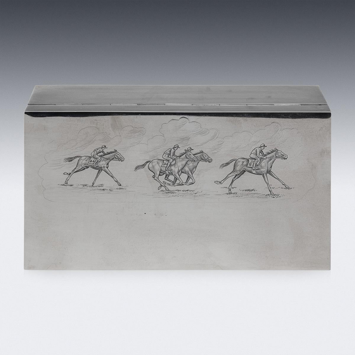 20th Century Asprey Solid Silver Horse Racing Cigar Box, London, c.1974 For Sale 3