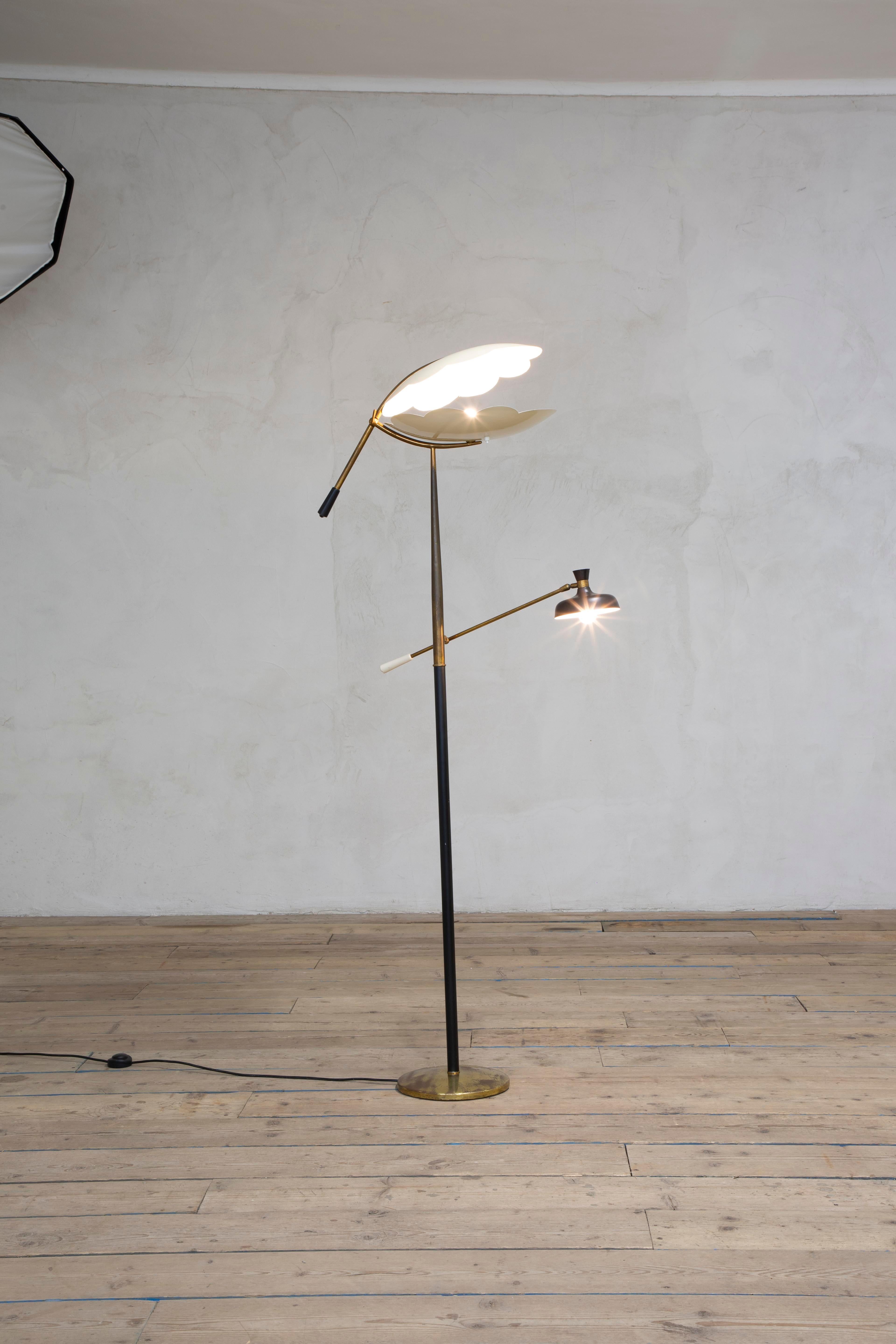 20th Century, attr. to Angelo Lelii for Arredoluce Floor Lamp with Two Diffusers For Sale 8