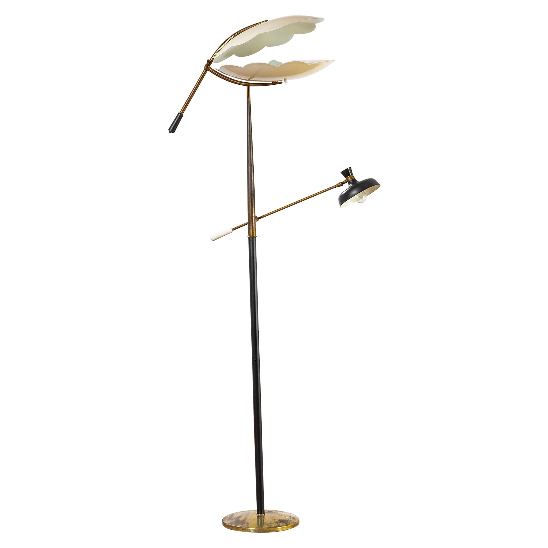 20th Century, attr. to Angelo Lelii for Arredoluce Floor Lamp with Two Diffusers in vendita