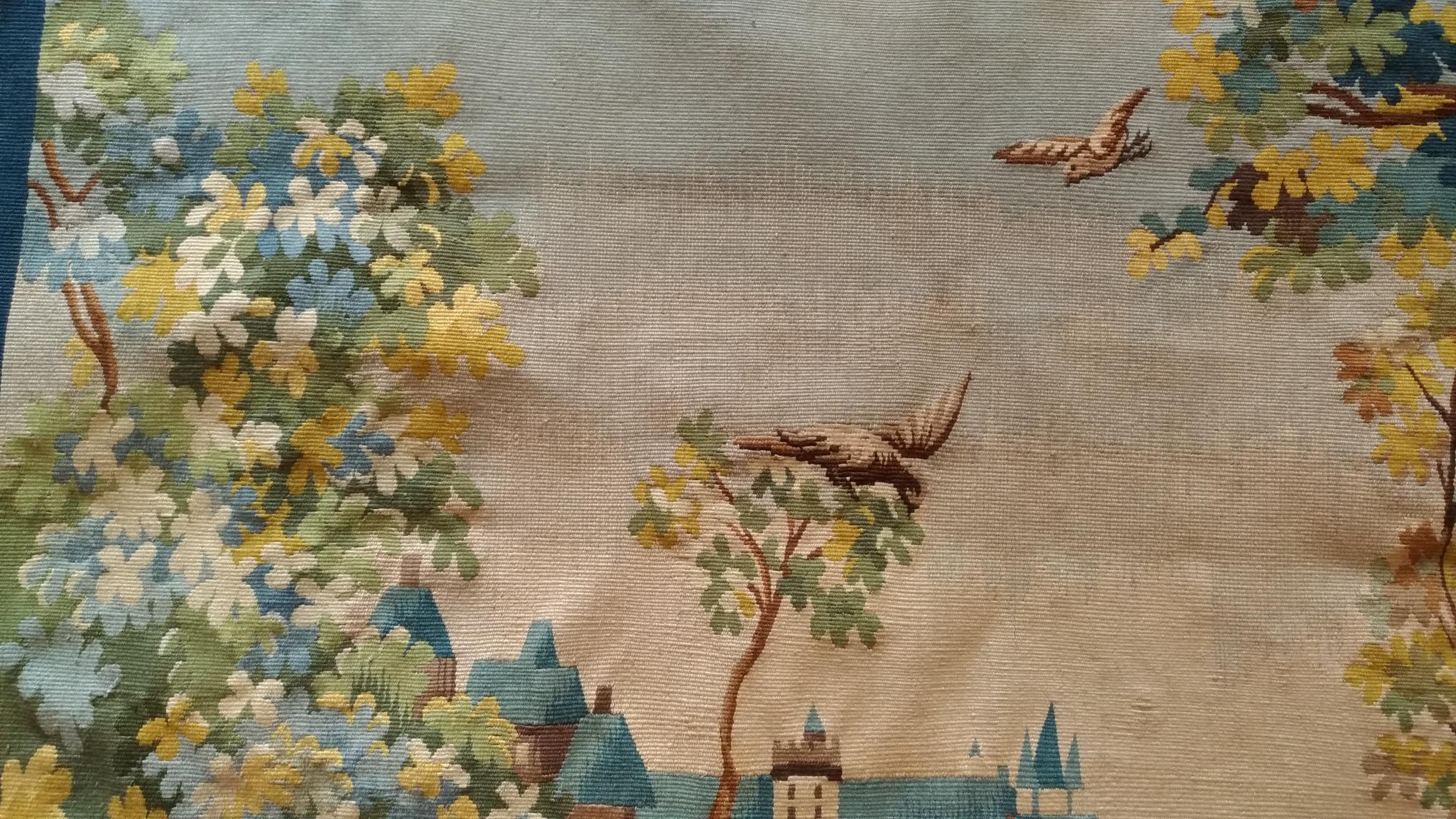 Aubusson 20th century aubusson tapestry bird and castle - n° 1144 For Sale